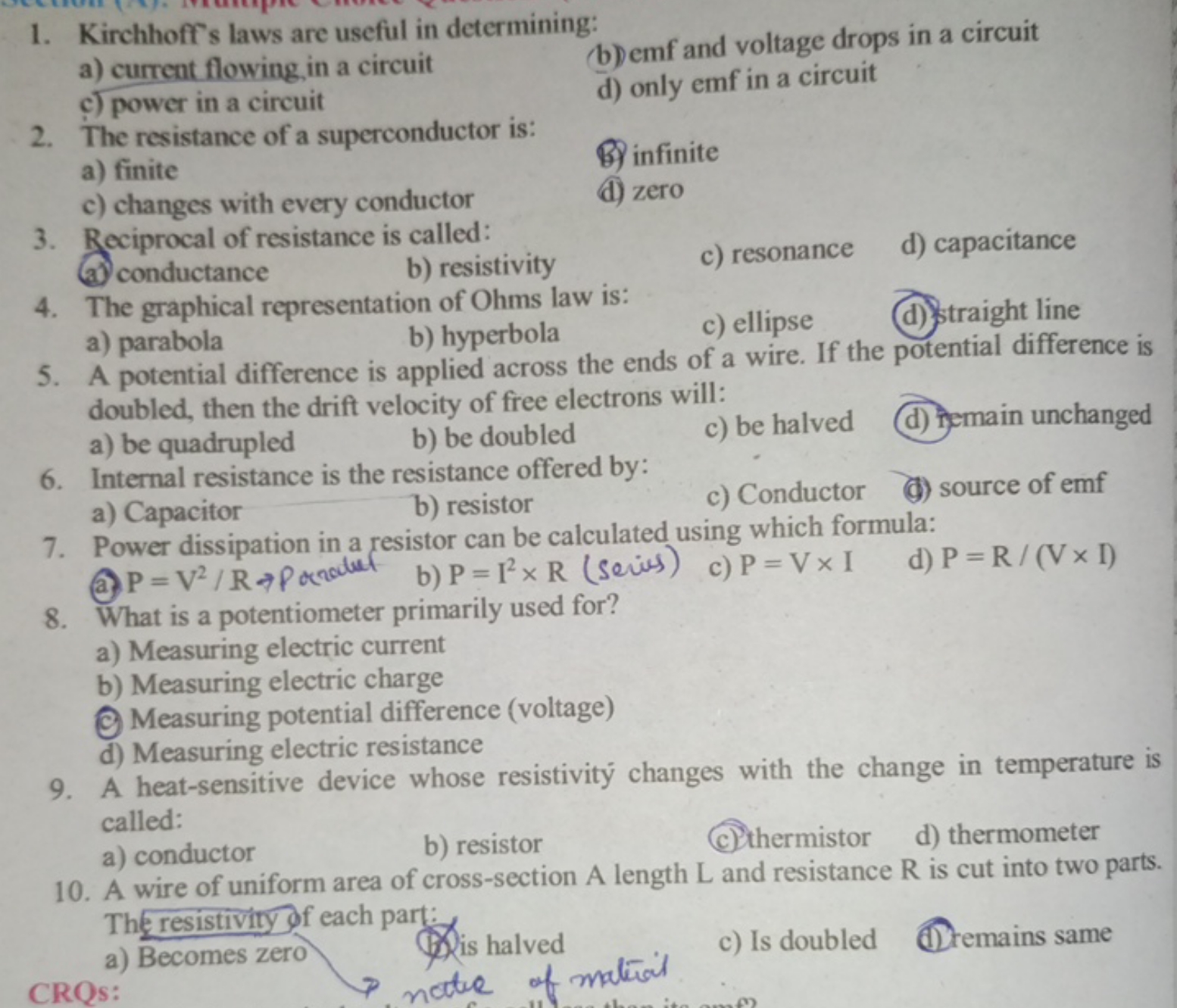 1. Kirchhoff's laws are useful in determining:
a) current flowing in a