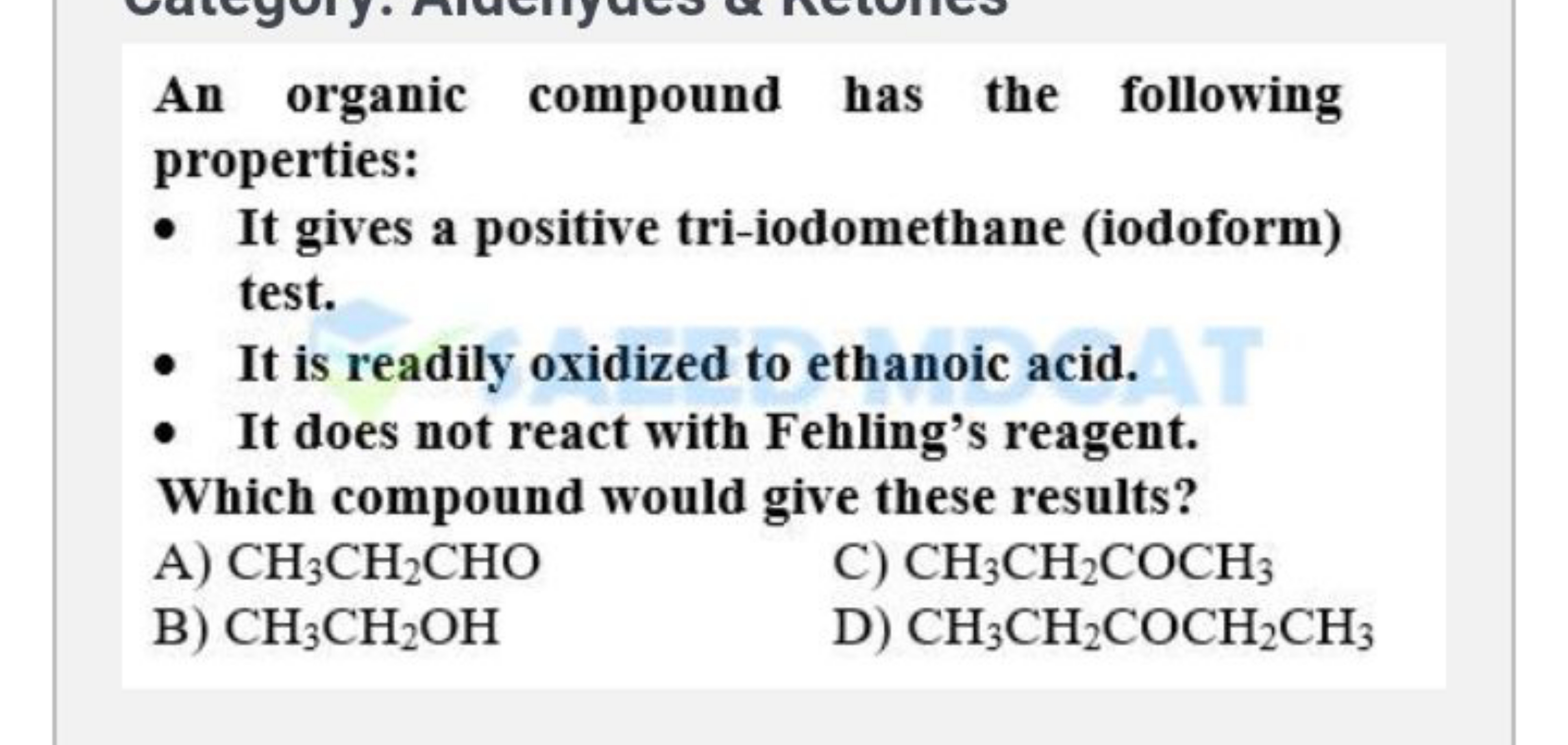 An organic compound has the following properties:
- It gives a positiv