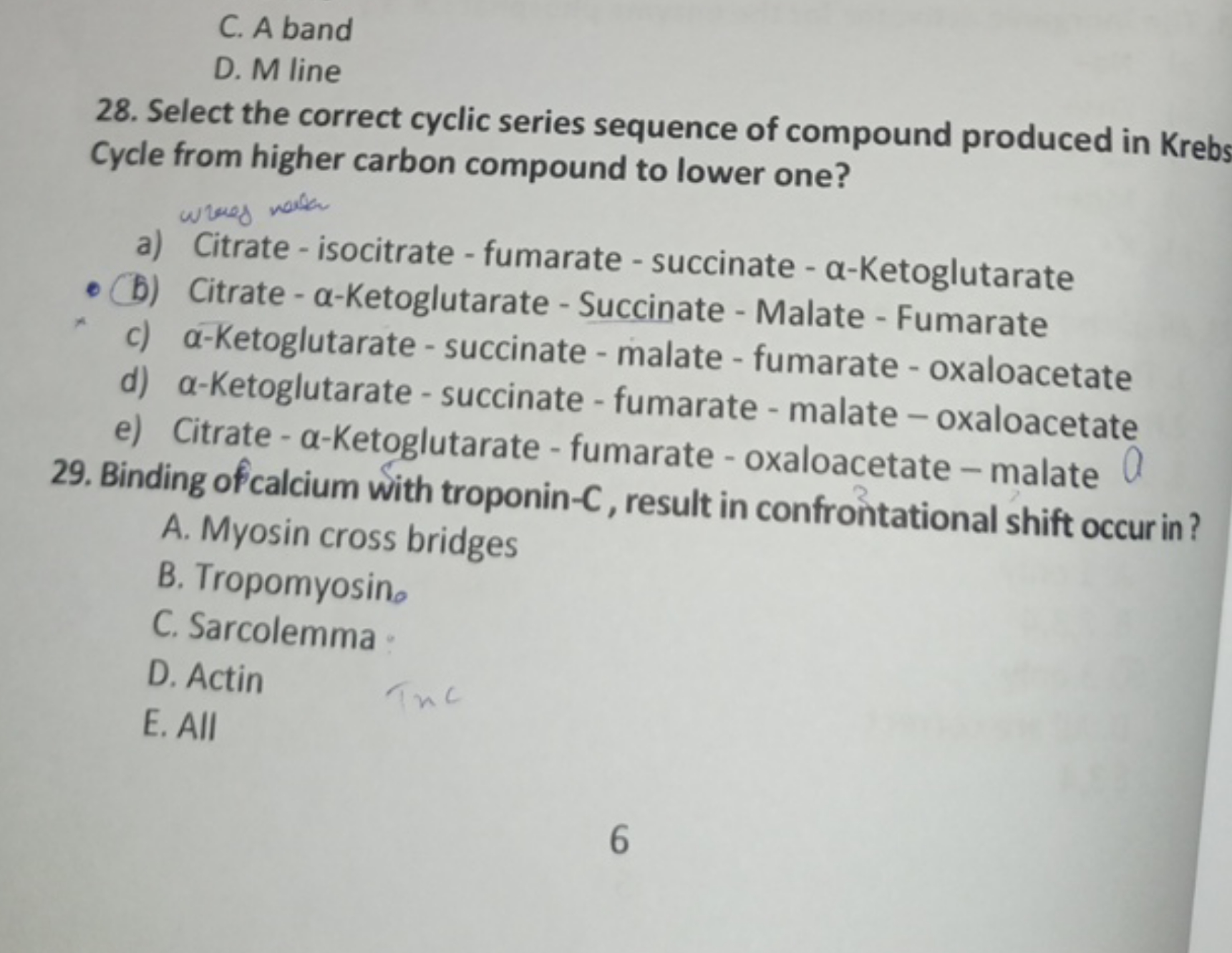 C. A band
D. M line
28. Select the correct cyclic series sequence of c