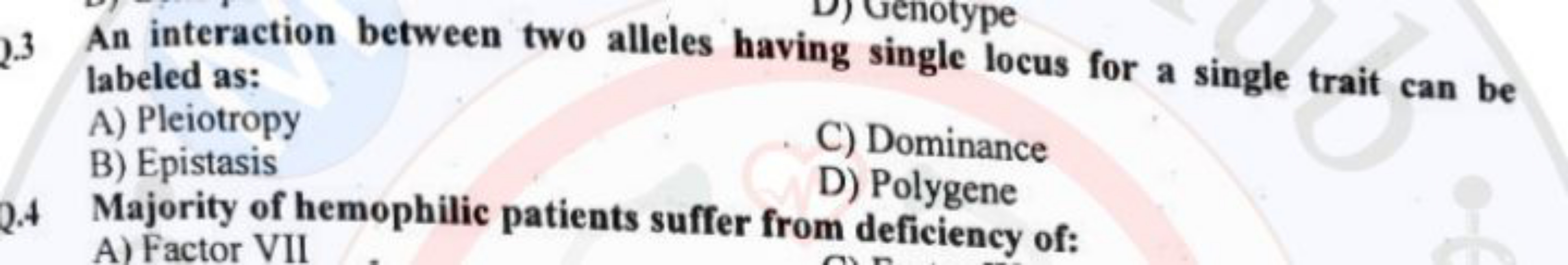 2. 3 An interaction between two alleles having single locus for a sing