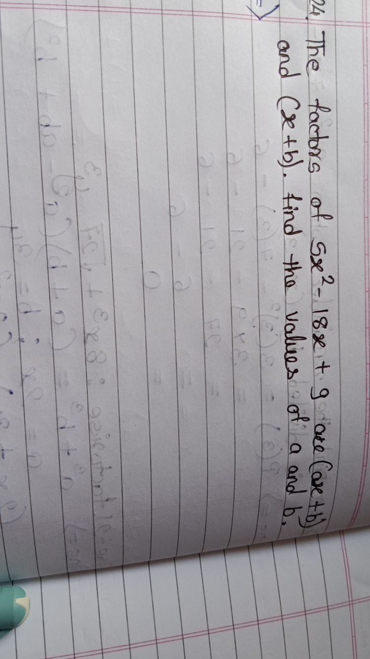 24. The factors of 5x2−18x+9 are (ax +b) and (x+b). find the values of