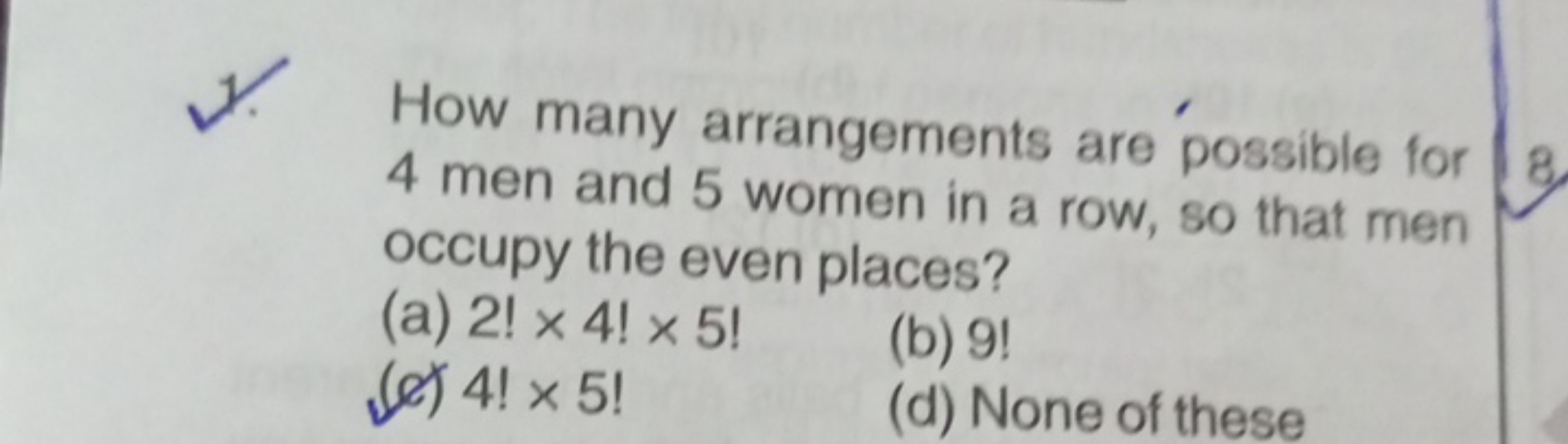 How many arrangements are possible for 4 men and 5 women in a row, so 