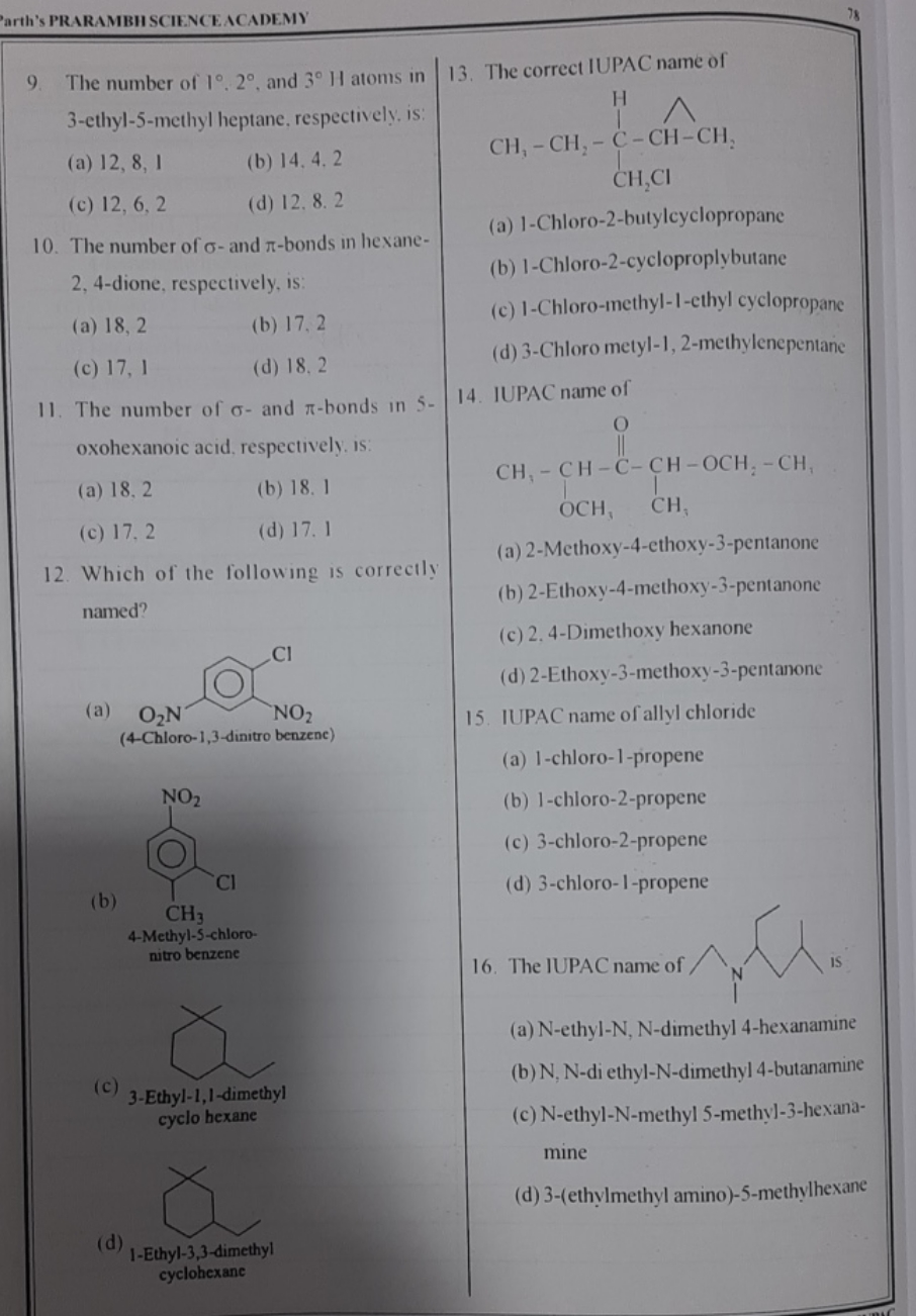 Parth's PRARAMBHSCIENCEACADEMY
78
9. The number of 1∘.2∘, and 3∘H atom