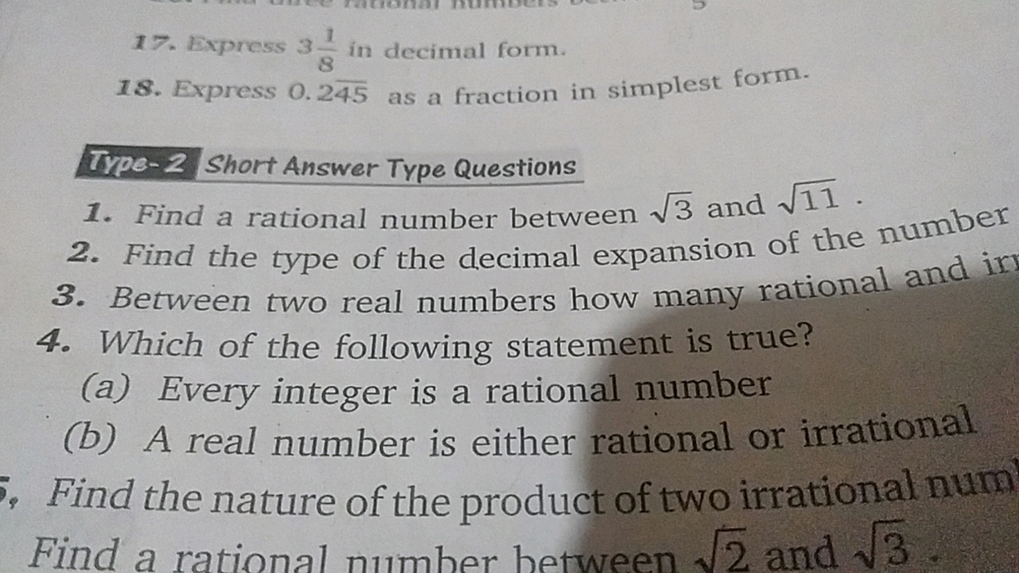 17. Express 381​ in decimal form.
18. Express 0.245 as a fraction in s