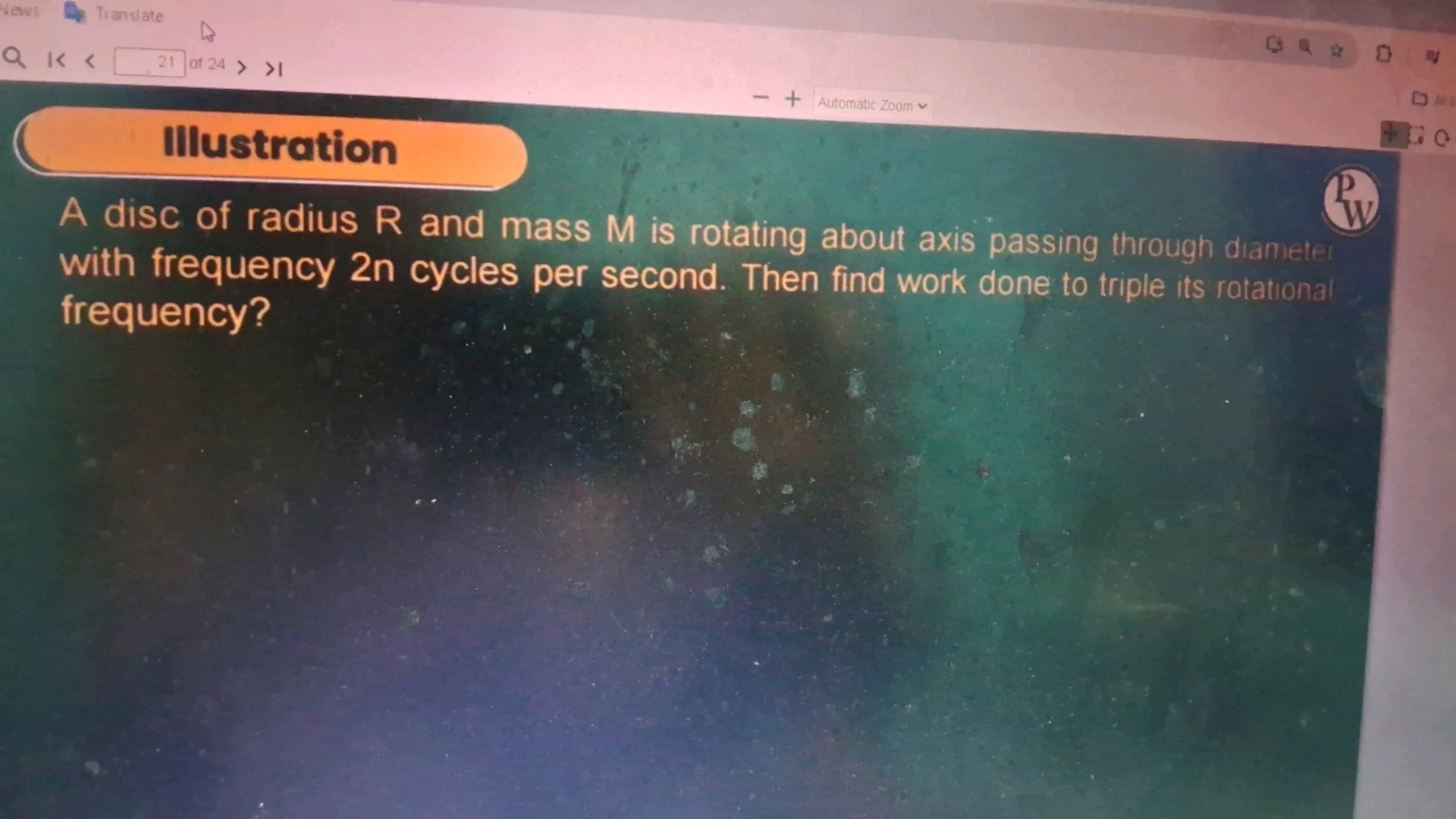 Illustration
A disc of radius R and mass M is rotating about axis pass