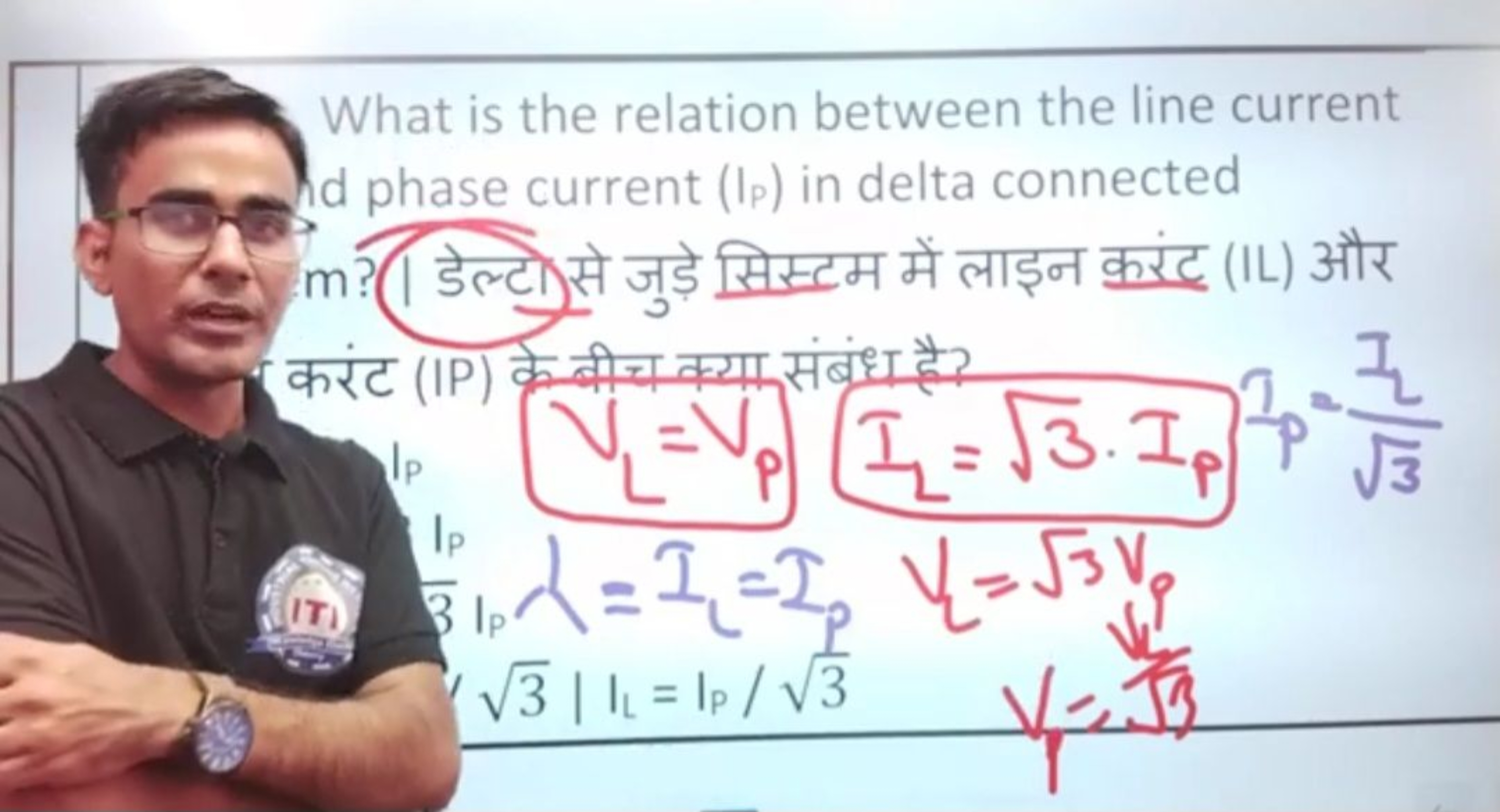 What is the relation between the line current
d phase current (Ip) in 