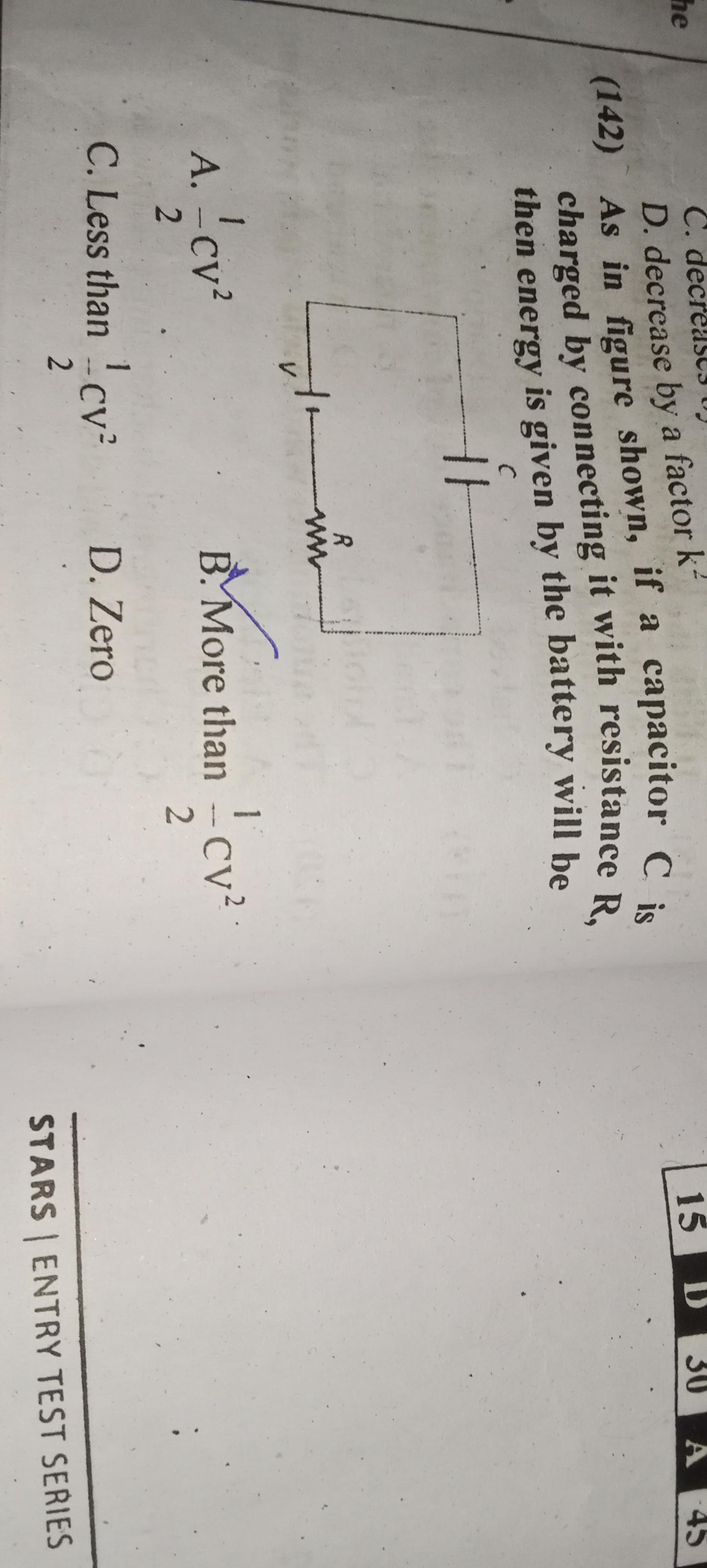 (142) As in figure shown, if a capacitor C is charged by connecting it