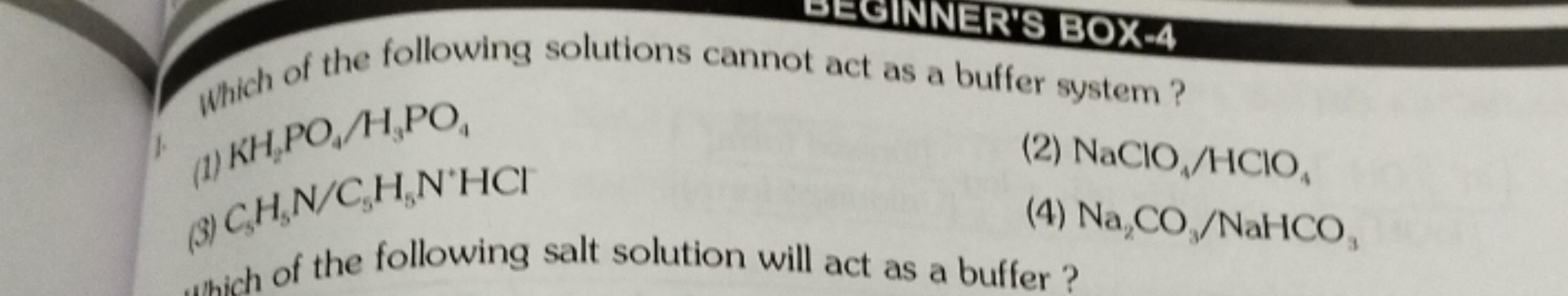 NER'S BOX-4
Which of the following solutions cannot act as a buffer sy