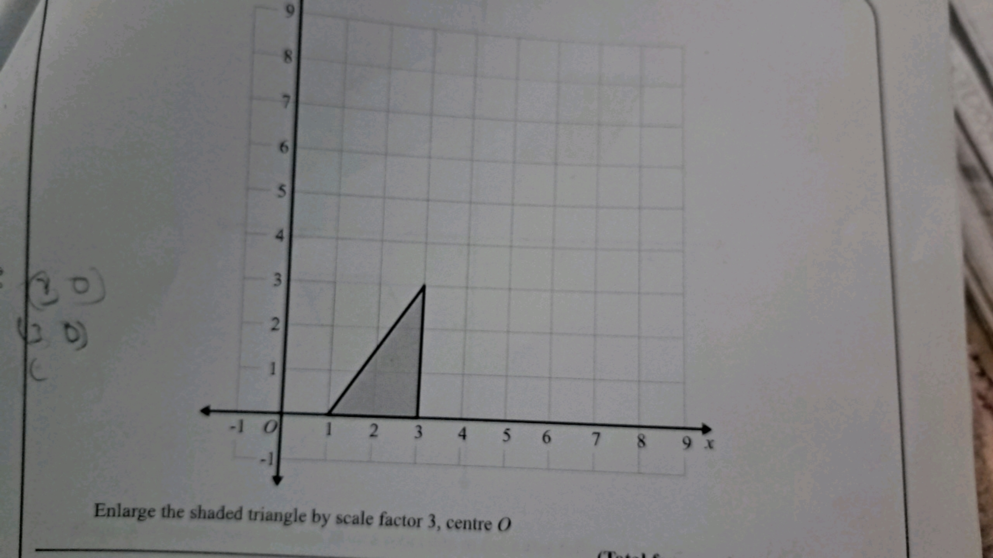 Enlarge the shaded triangle by scale factor 3, centre O