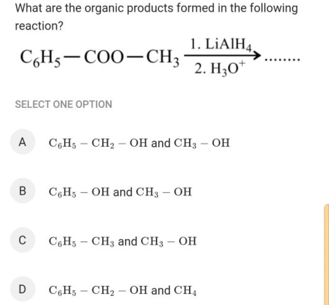 What are the organic products formed in the following reaction?
\[
\ma