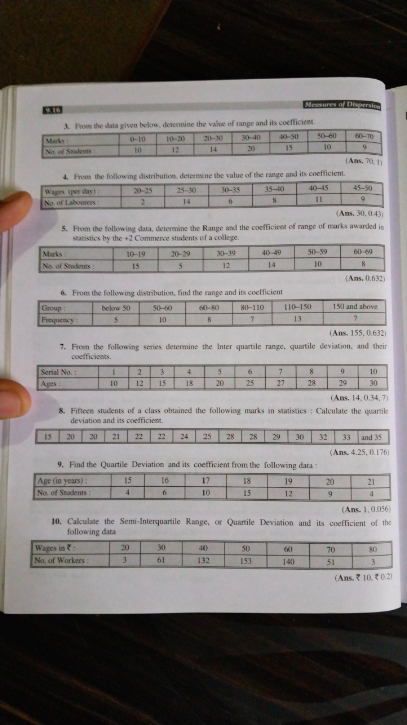 26
Measures of Dispersion
3. From the data given kelow, determine the 