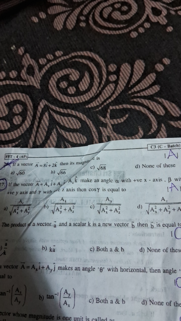 maver
∞
△V=
*
Wivers
⋆
?nin
FBT - 4 (AP)
3) If a vector A=8i^+2k^ then