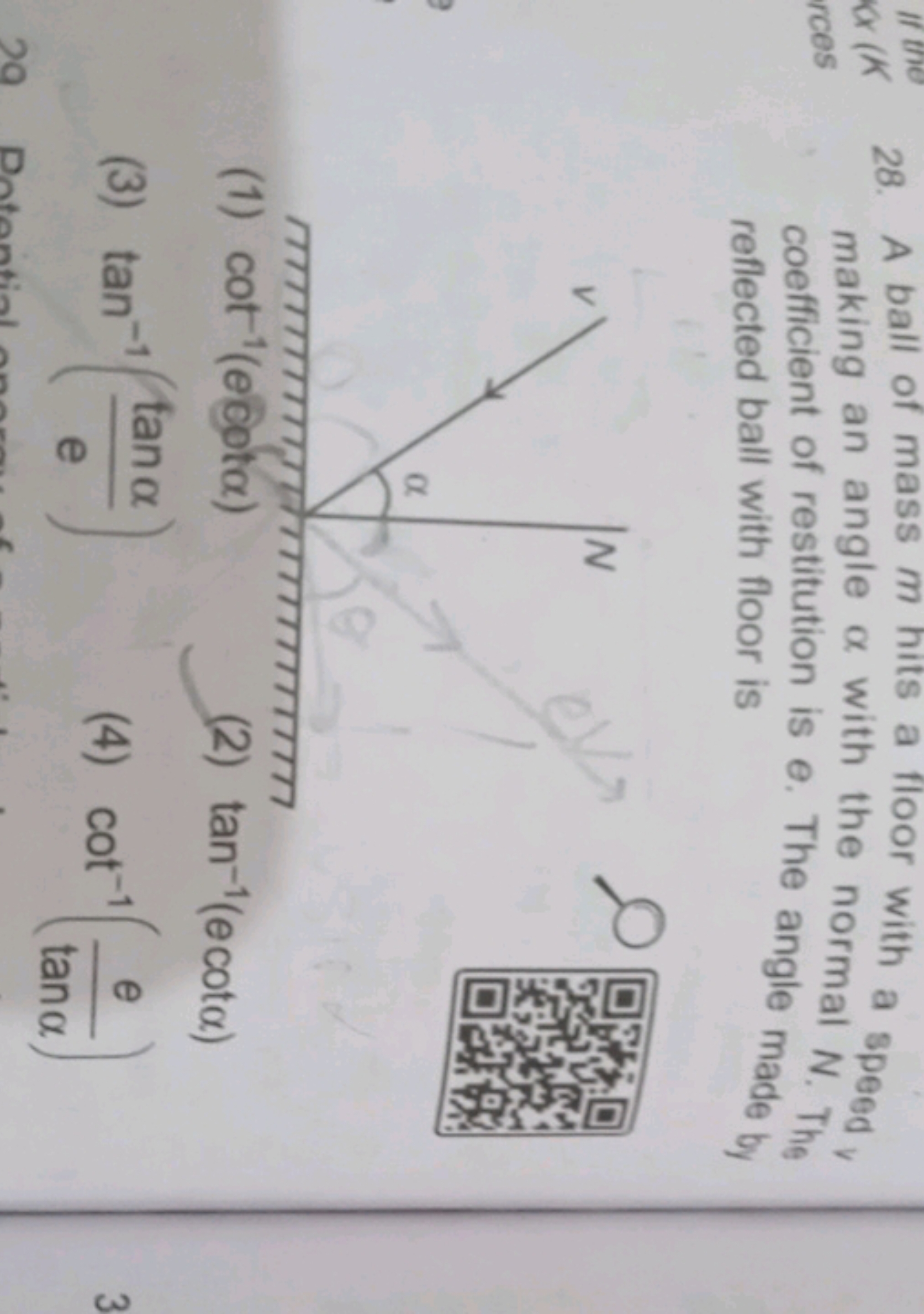 28. A ball of mass m hits a floor with a speed v making an angle α wit