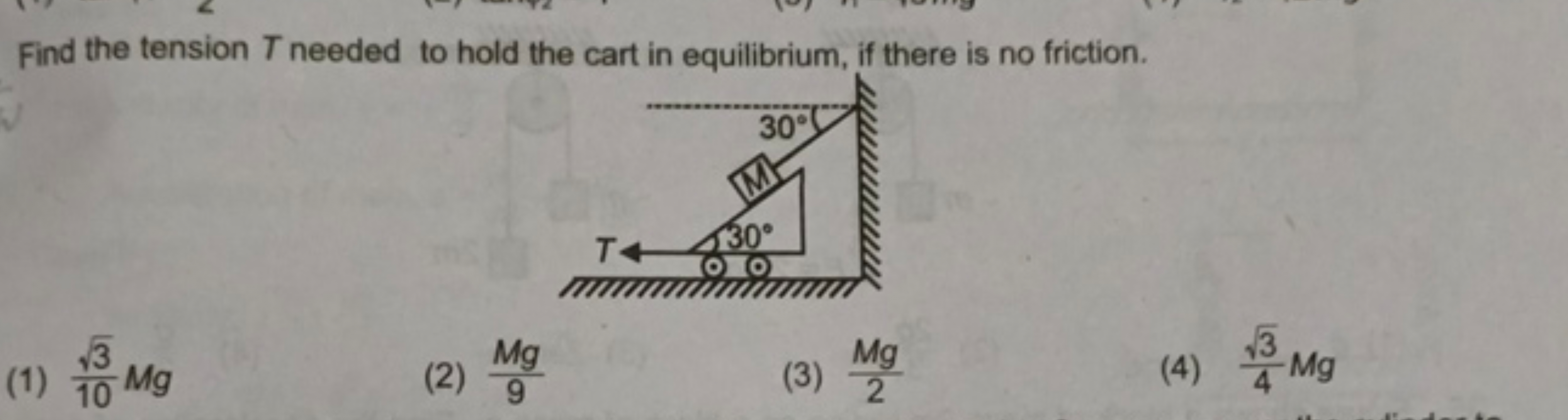 Find the tension T needed to hold the cart in equilibrium, if there is