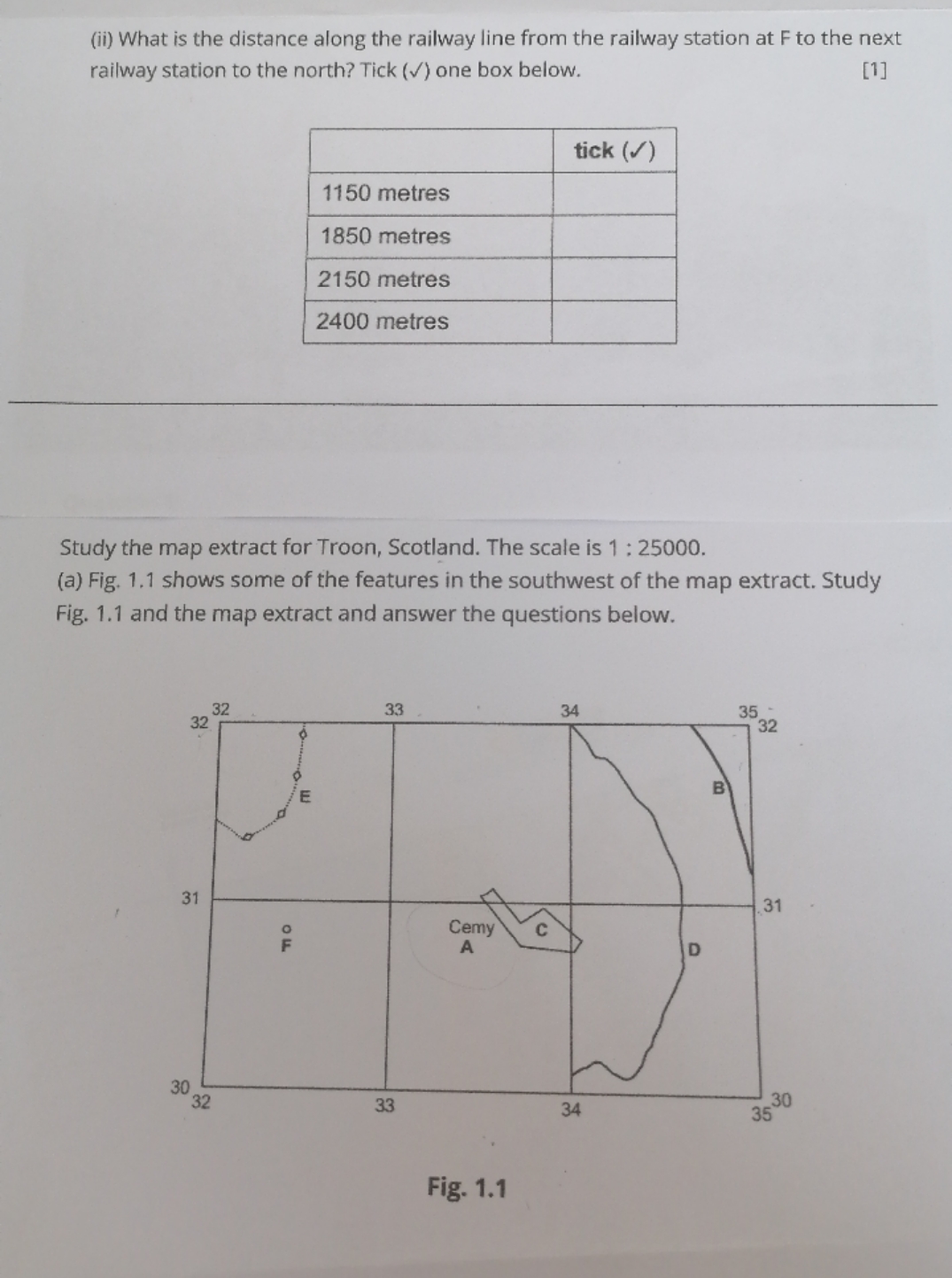 (ii) What is the distance along the railway line from the railway stat