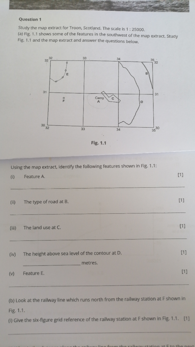 Question 1
Study the map extract for Troon, Scotland. The scale is 1:2