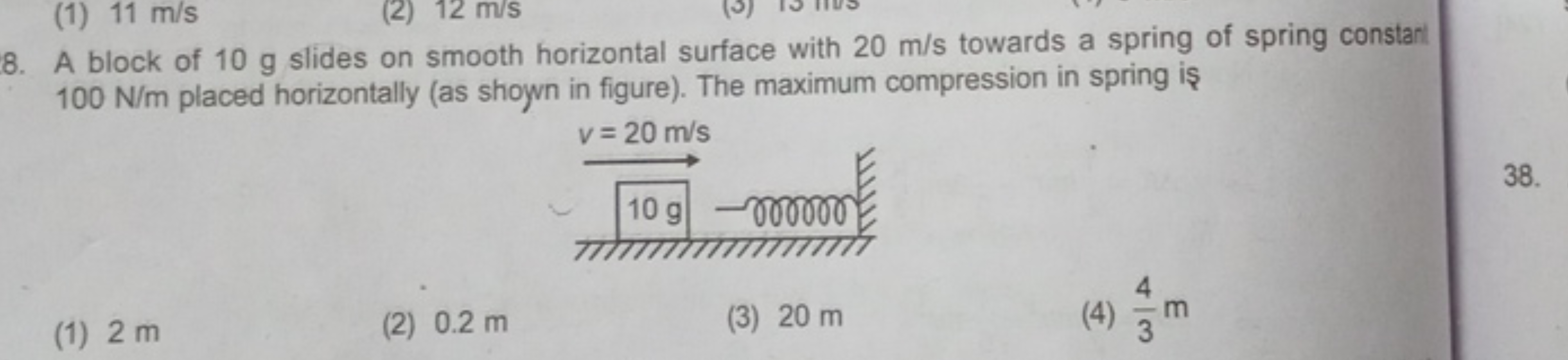 (1) 11 m/s
(2) 12 m/s
28. A block of 10 g slides on smooth horizontal 