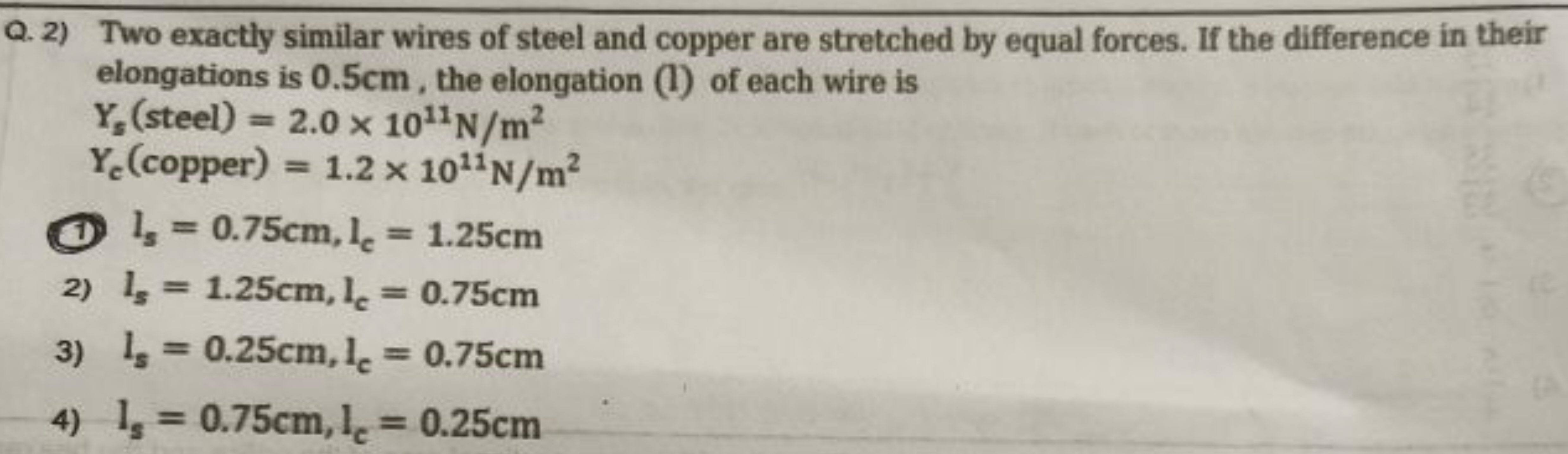 Q. 2) Two exactly similar wires of steel and copper are stretched by e