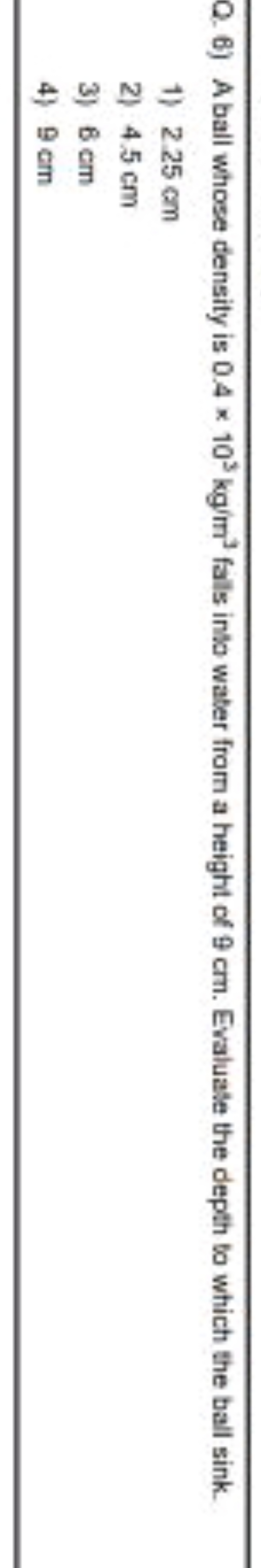 Q. 6) A ball whose density is 0.4×103 kgm​3 falls into water from a he