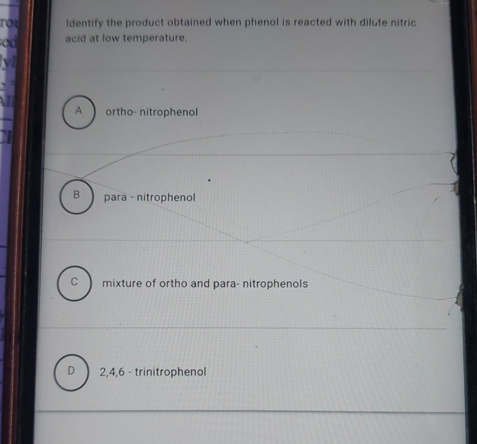 Identify the product obtained when phenol is reacted with dilute nitri