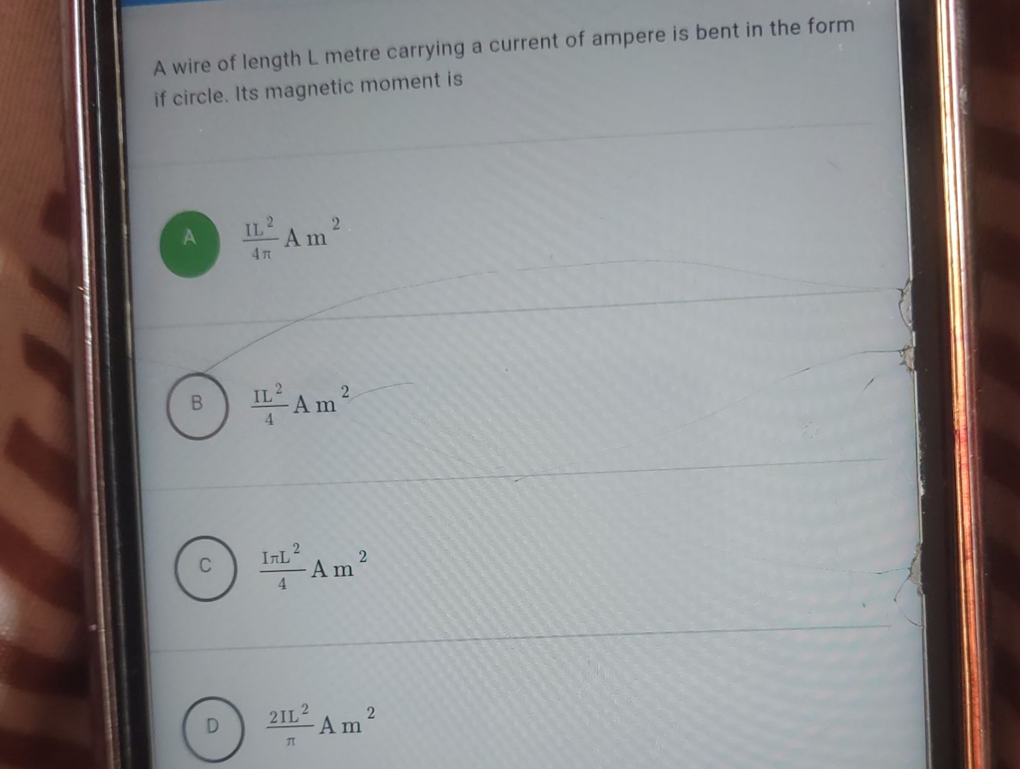 A wire of length L metre carrying a current of ampere is bent in the f