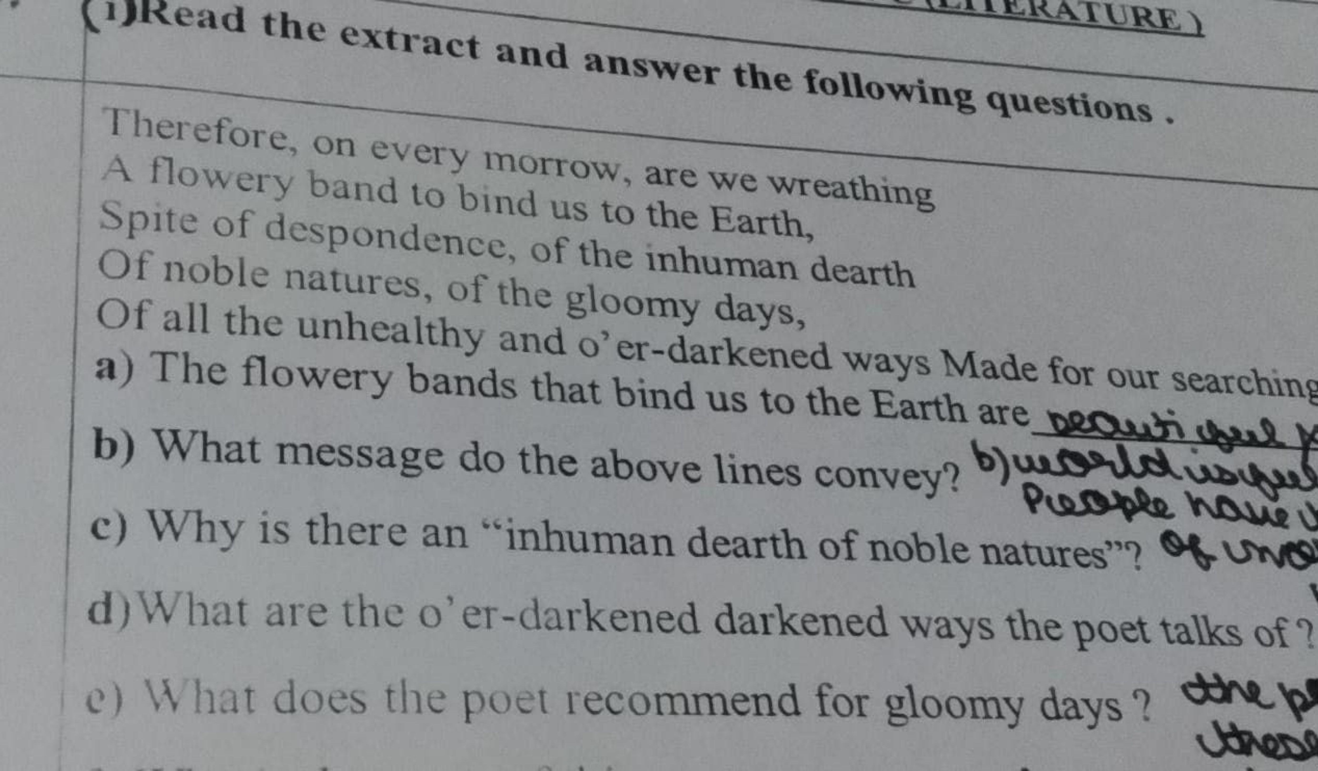 (1 )Read the extract and answer the following questions.
Therefore, on