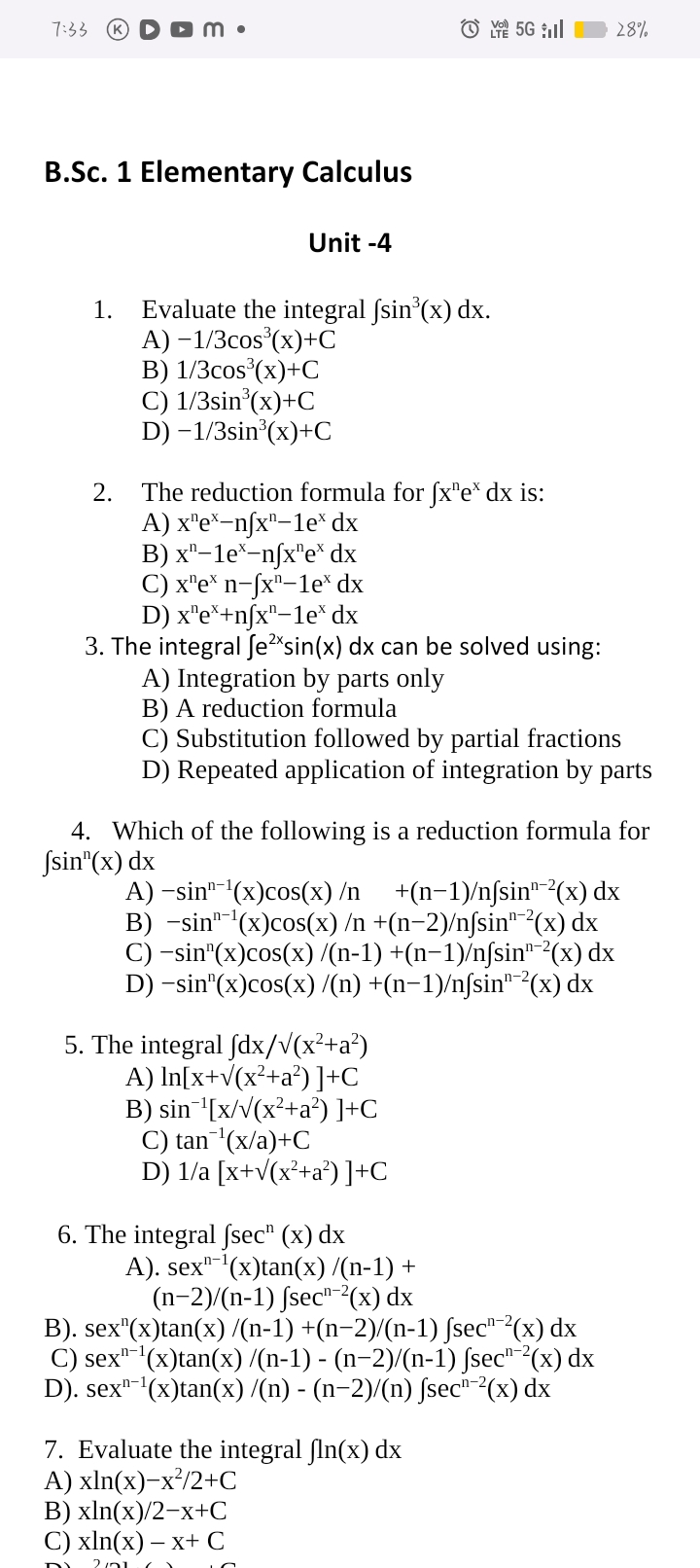 7:33 ® ■ ®
(c). Voil 5 G it ill 28%
B.Sc. 1 Elementary Calculus

Unit 