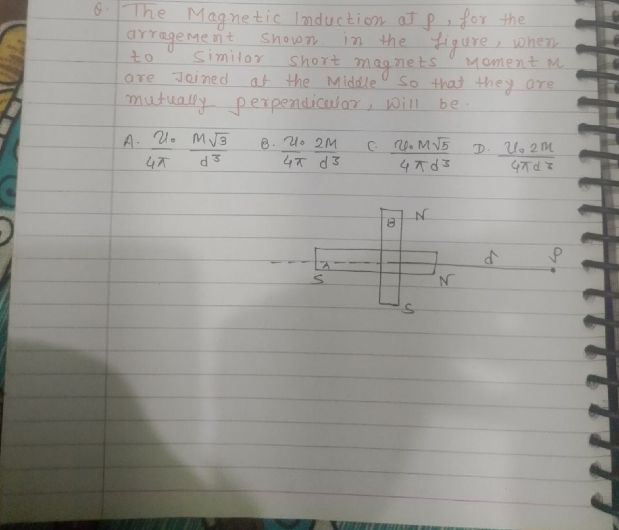 Q. The Magnetic Induction at ρ, for the arragement shown in the figure