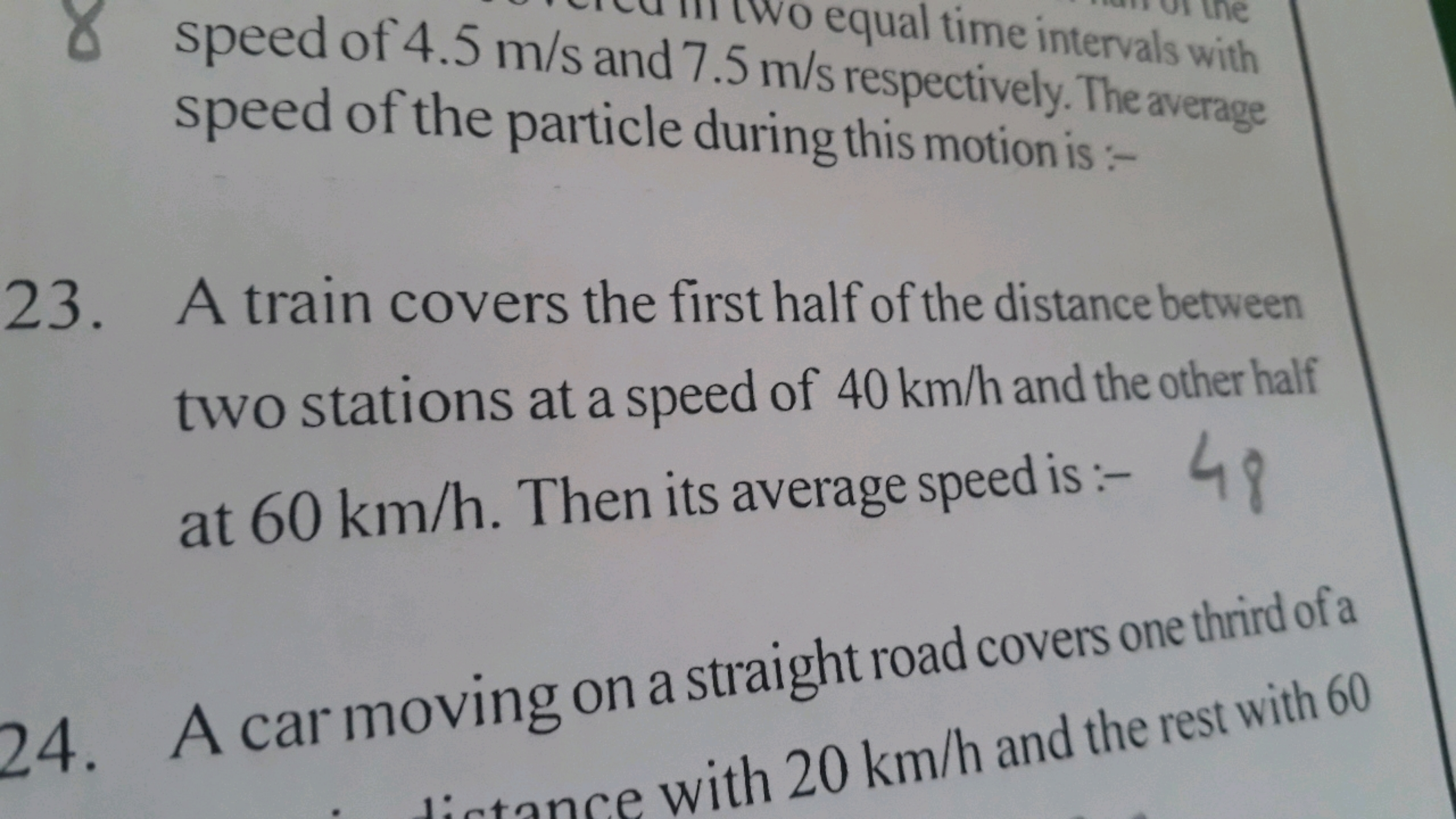 8 speed of 4.5 m/s and 7.5 m/s resnectivellervals with speed of the pa