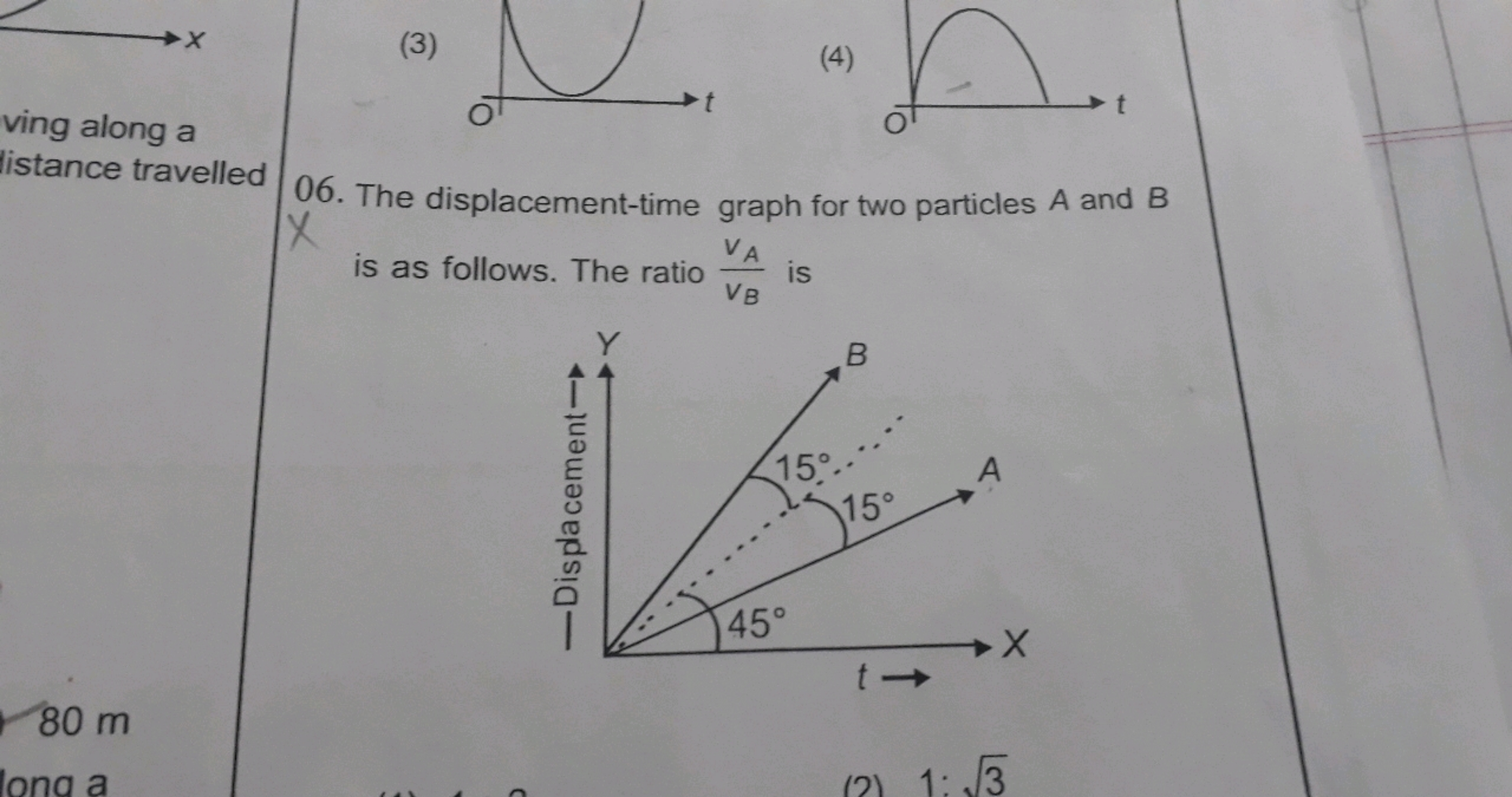 (3)
(4)
ving along a listance travelled
06. The displacement-time grap