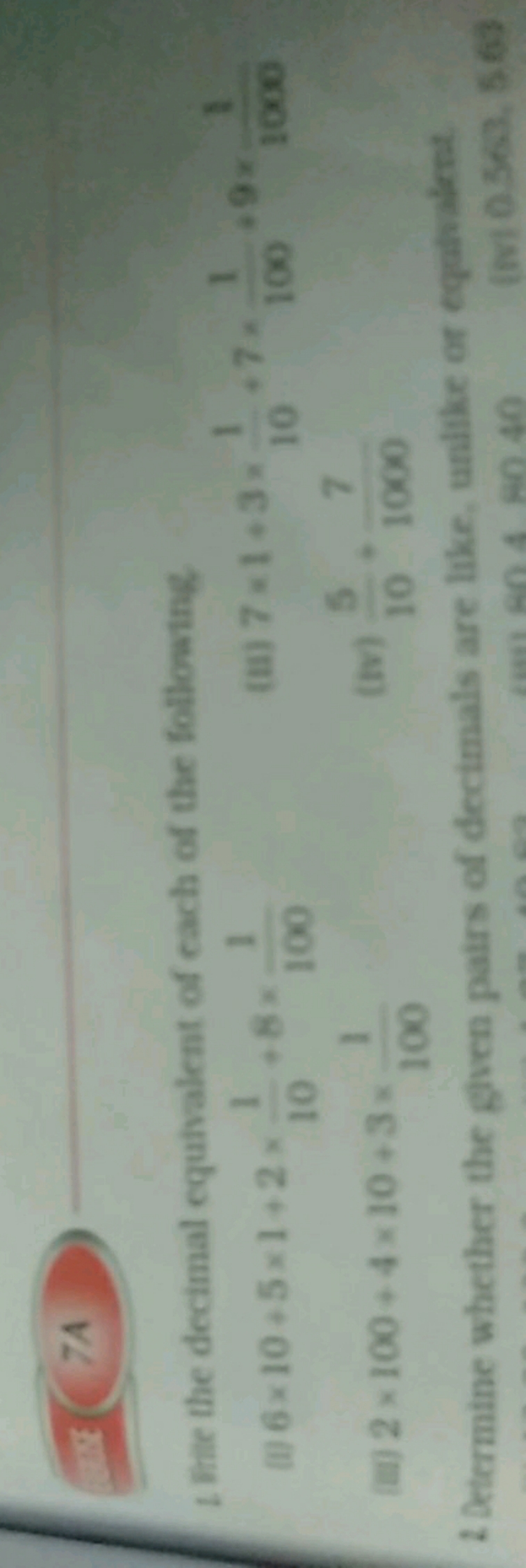 74
thite the decimal equivalent of each of the following
(i) 6×10+5×1+