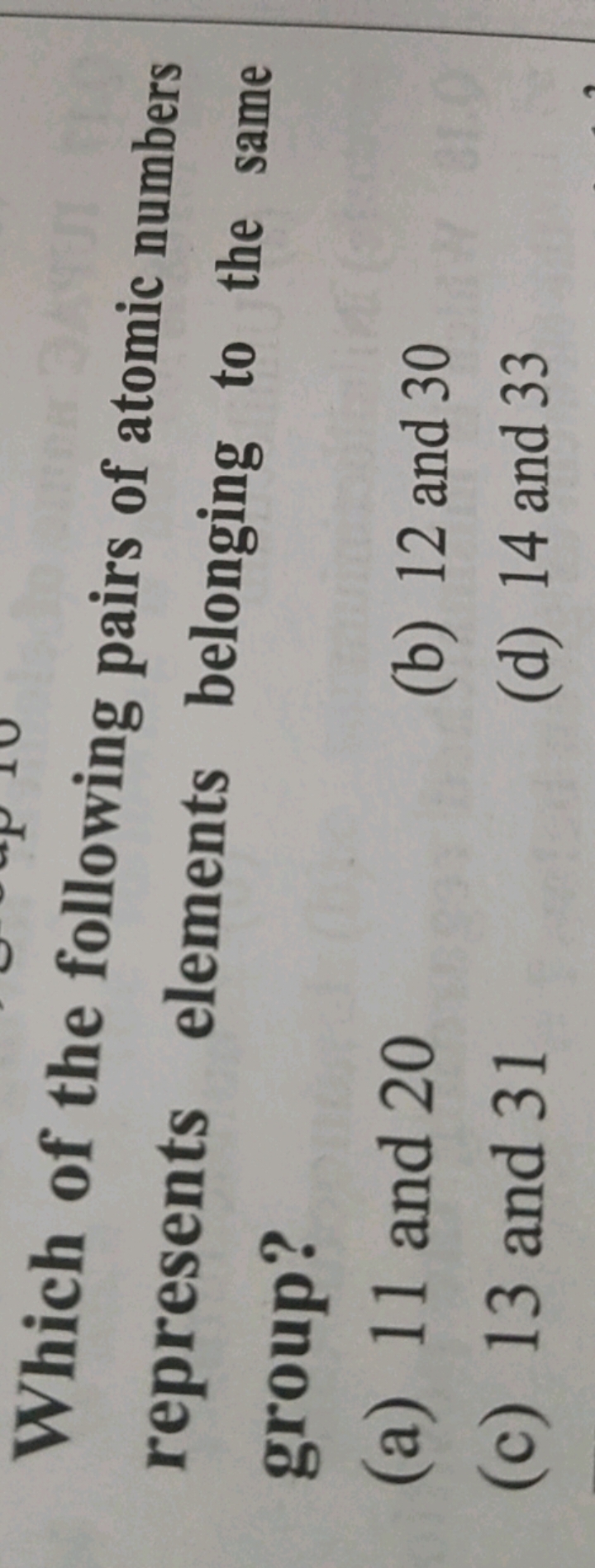 Which of the following pairs of atomic numbers represents elements bel