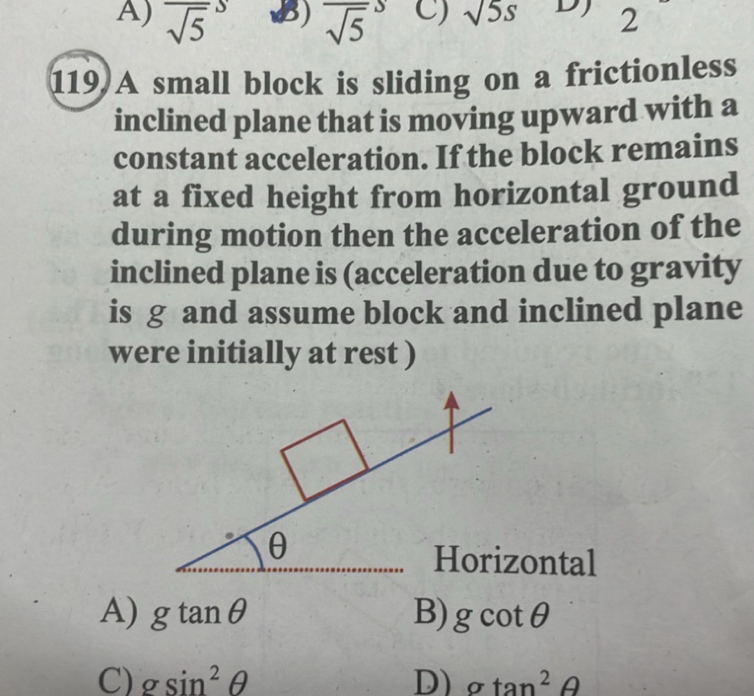 119. A small block is sliding on a frictionless inclined plane that is