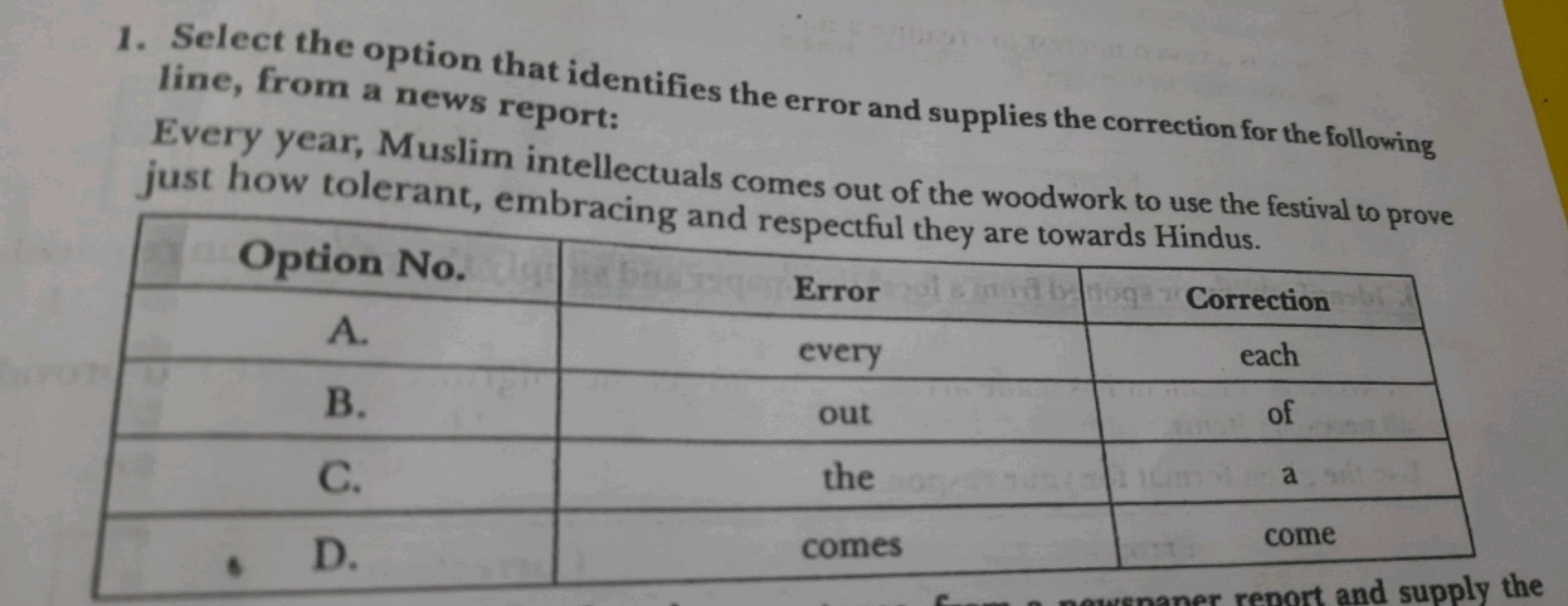 1. Select the option that identifies the error and supplies the correc