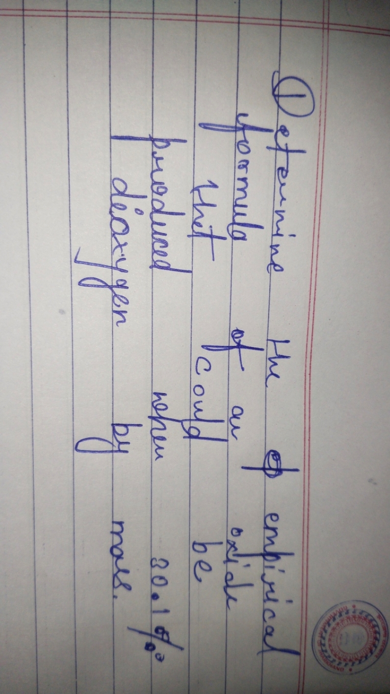 (1) etamine the empirical formula of au oxide produced when 30.1%