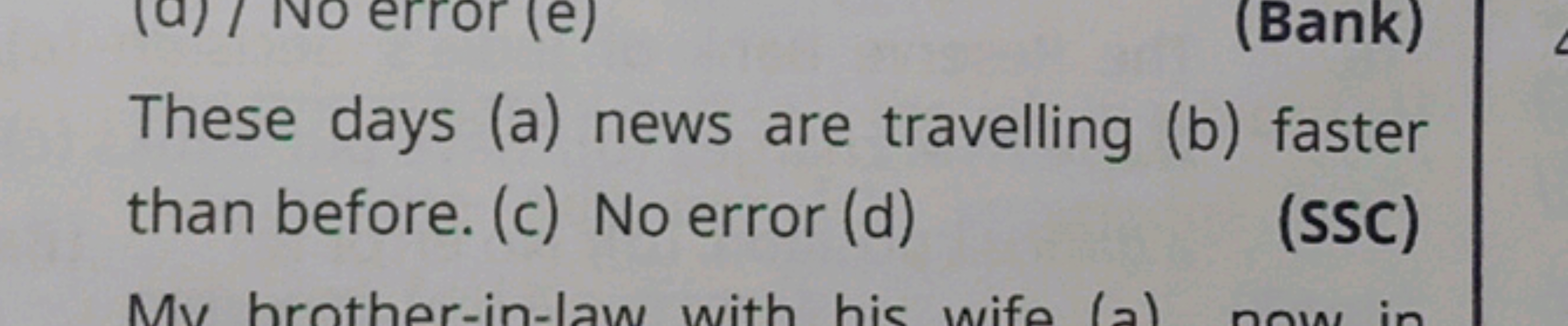 These days (a) news are travelling (b) faster than before. (c) No erro