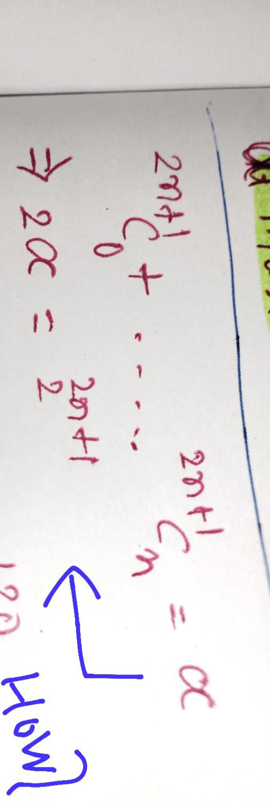 2n+1C0​+…2n+1Cn​=a⇒2a=22n+1​