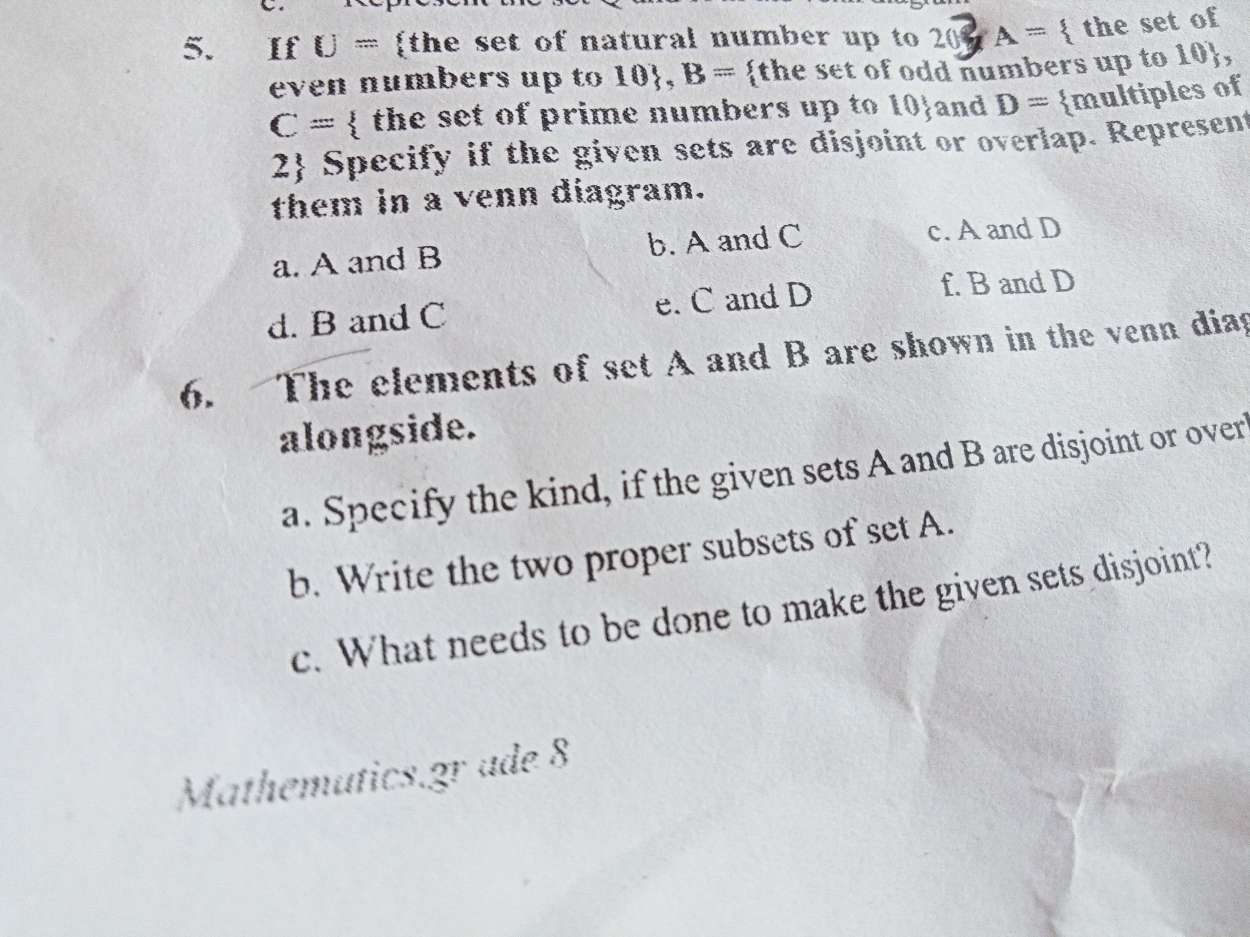 5. If 0= the set of natural number up to 202 A={ the set of even numbe