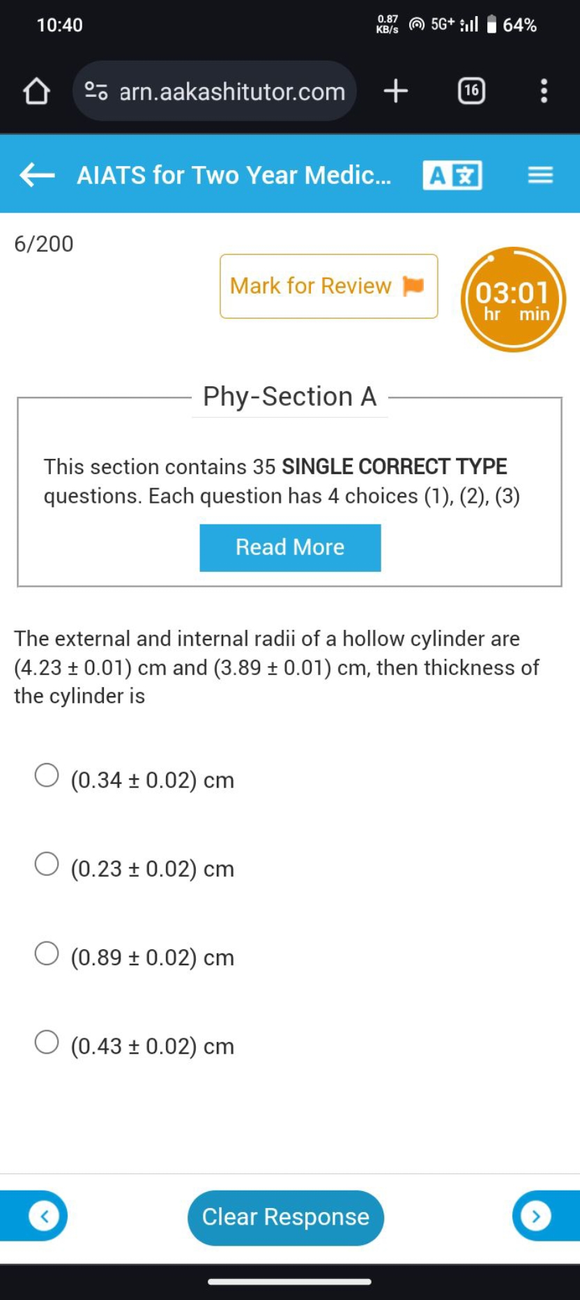 10:40
0.87
KB/s
@ 5G+inll
64%
○- arn.aakashitutor.com
16
AIATS for Two