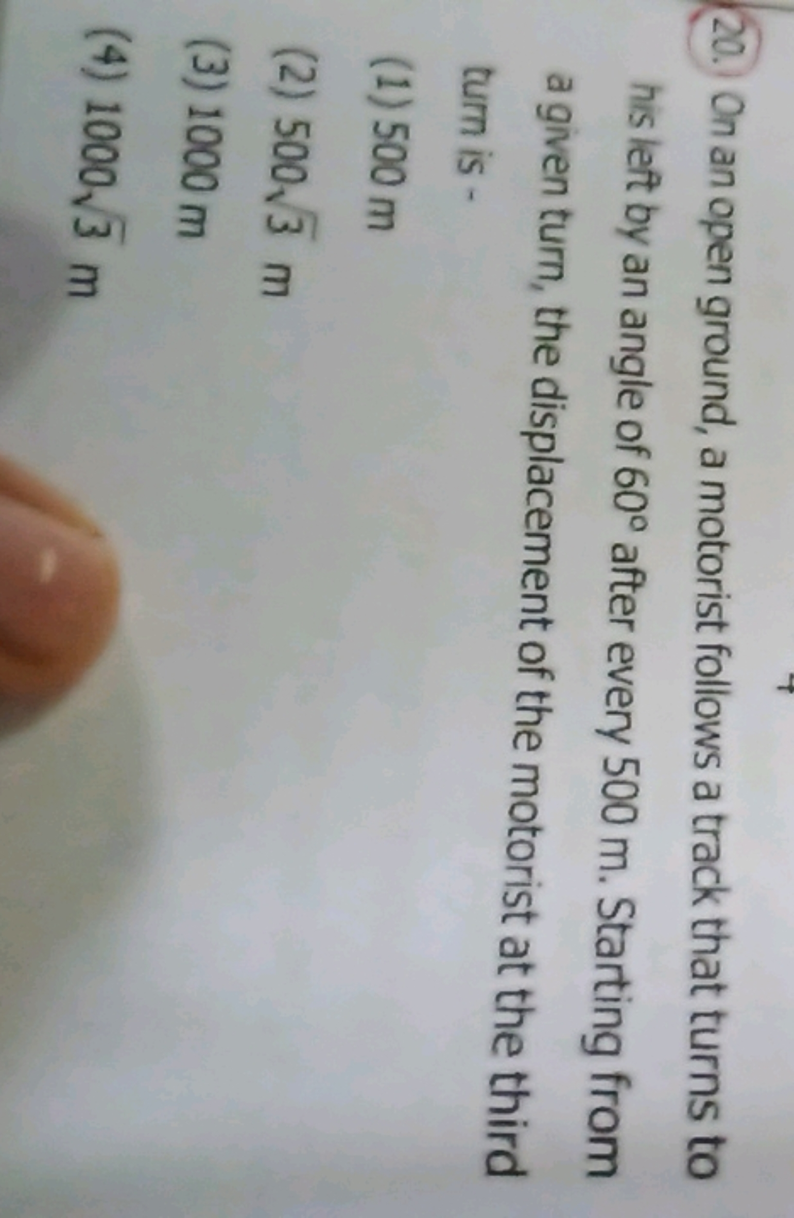 20.) On an open ground, a motorist follows a track that turns to his l