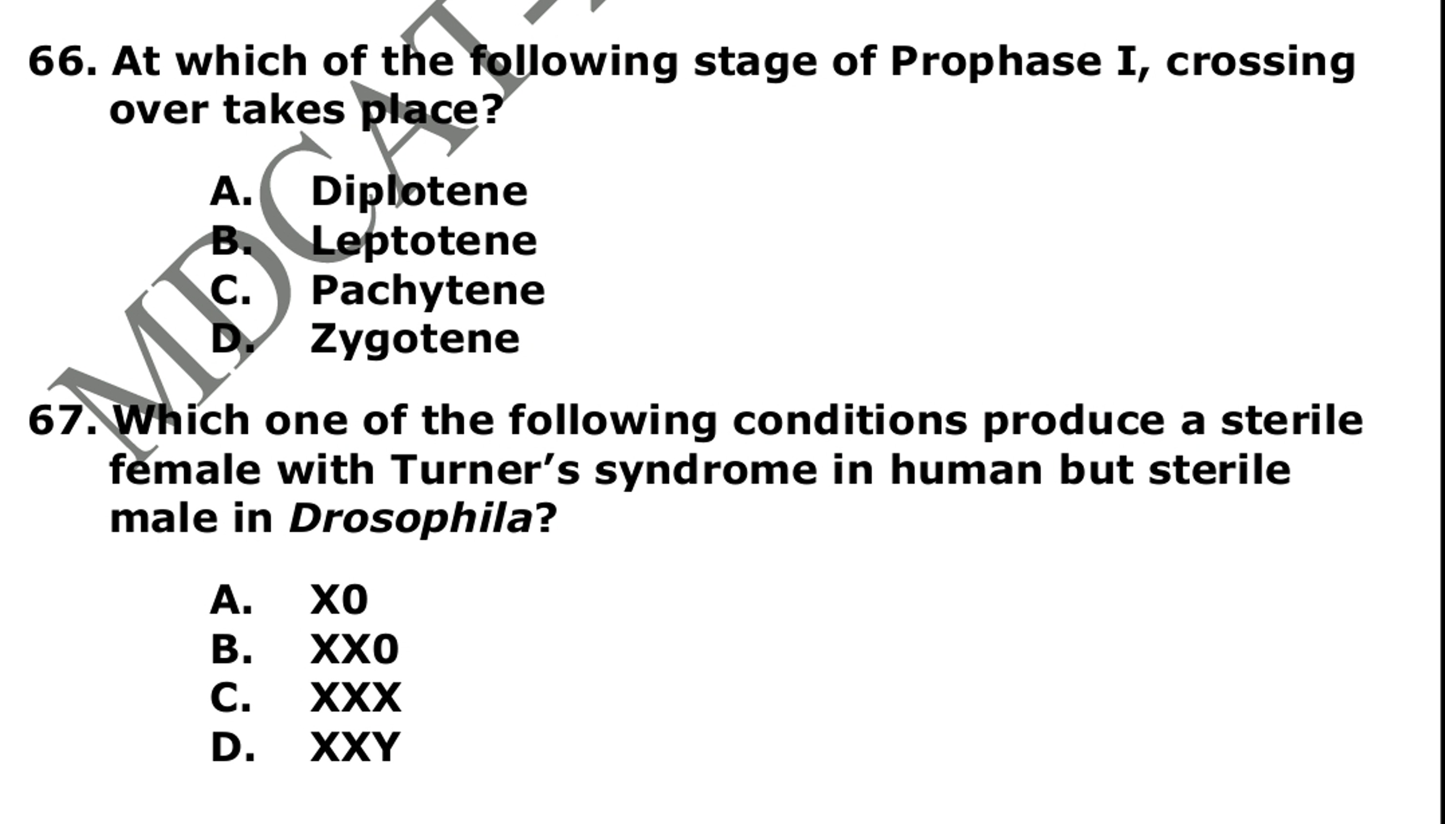 66. At which of the following stage of Prophase I, crossing over takes