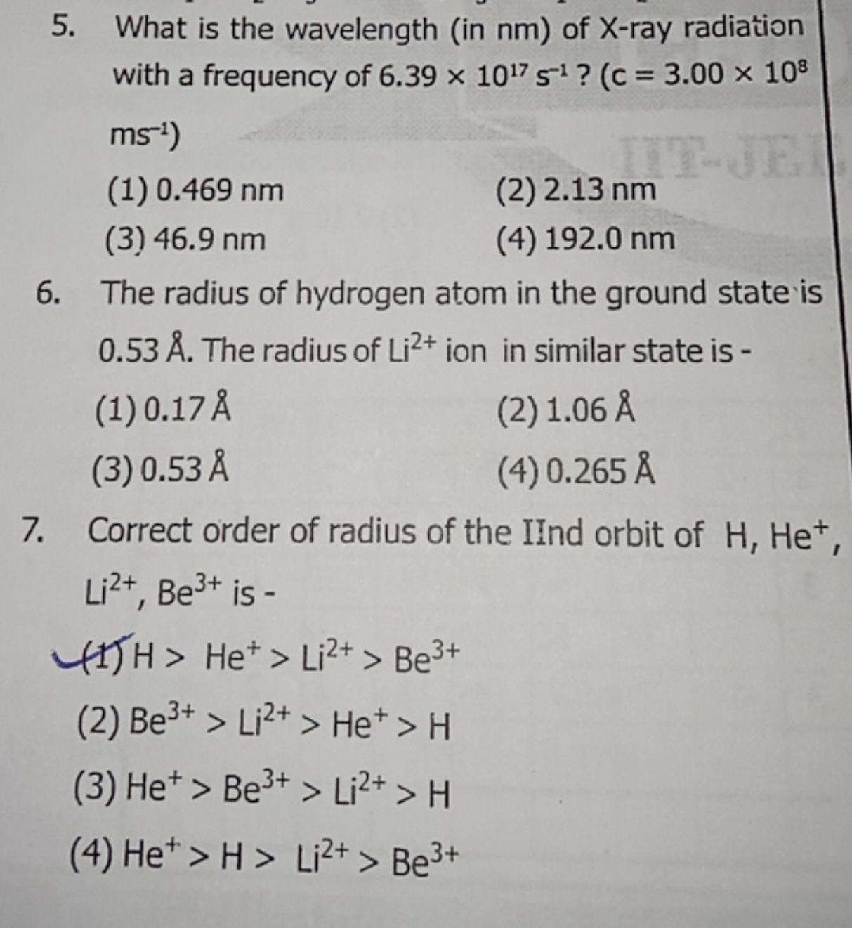 5. What is the wavelength (in nm ) of X-ray radiation with a frequency