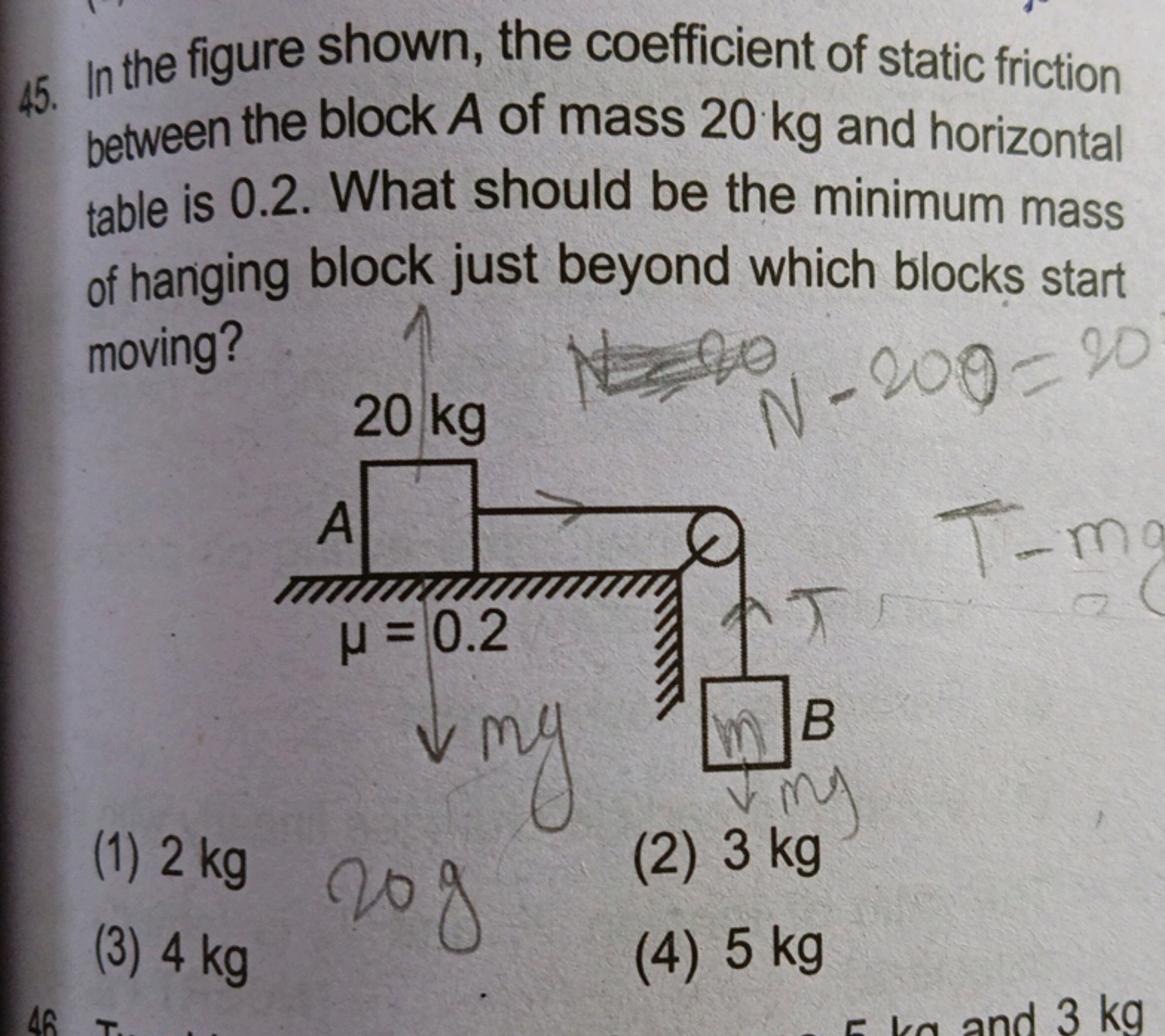 45. In the figure shown, the coefficient of static friction between th