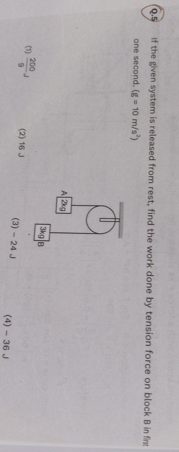 Q.5 If the given system is released from rest, find the work done by t