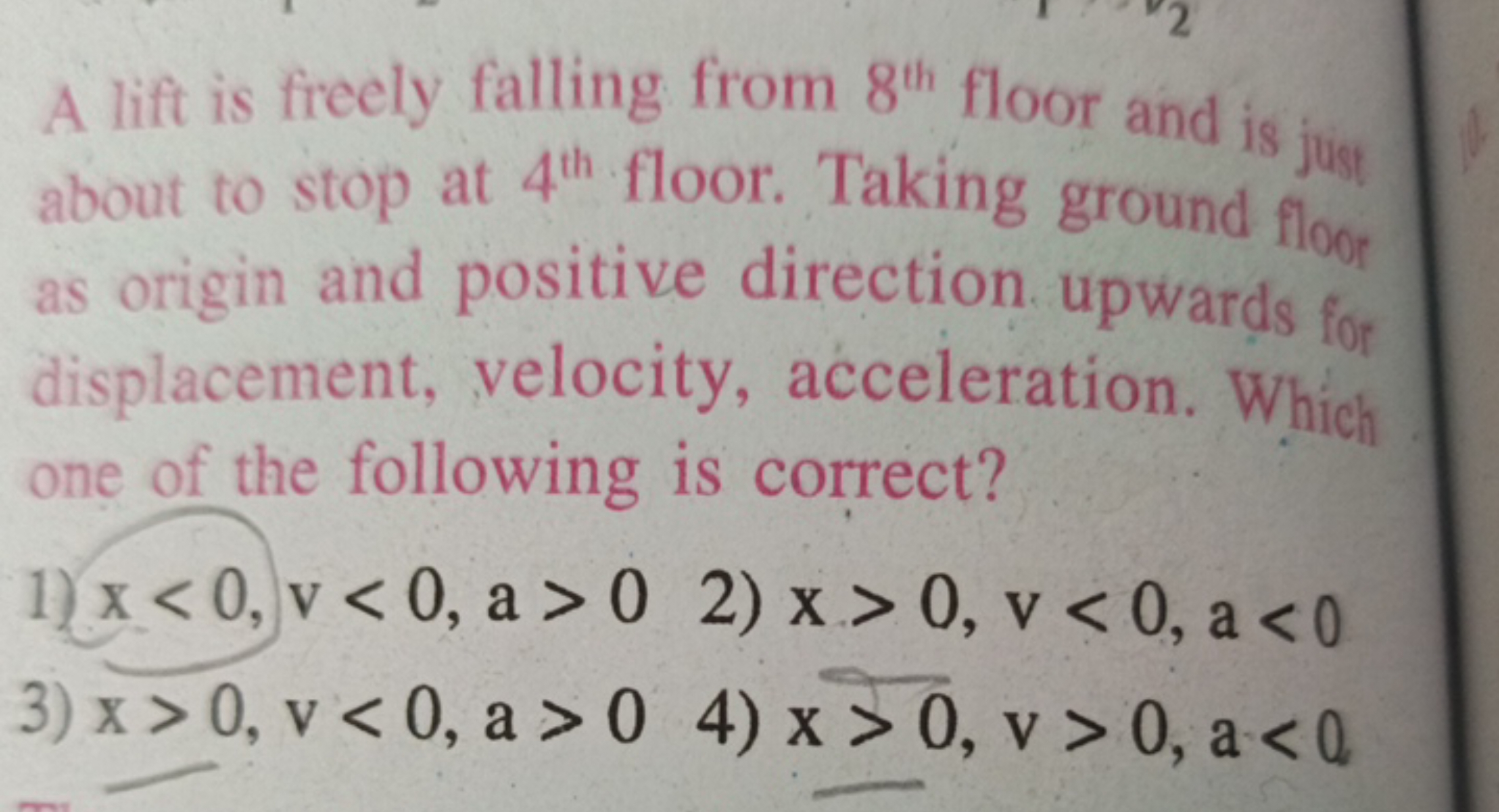 A lift is freely falling from 8th  floor and is just about to stop at 