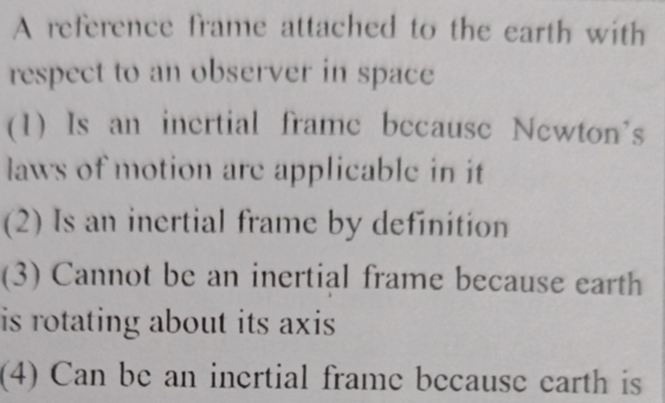 A reference frame attached to the earth with respect to an observer in