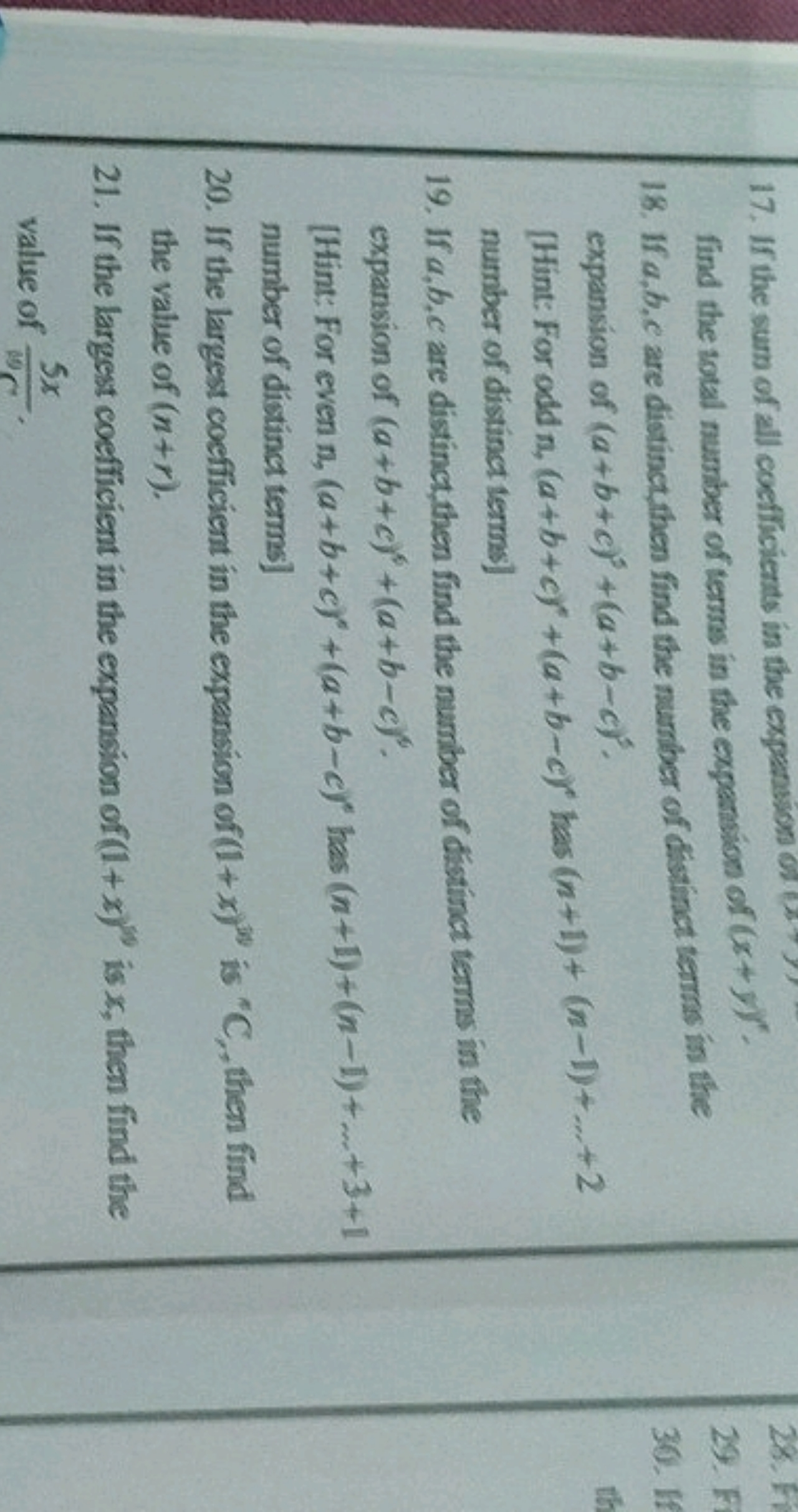 17. If the sum of all coefficients in the expansion o find the total n