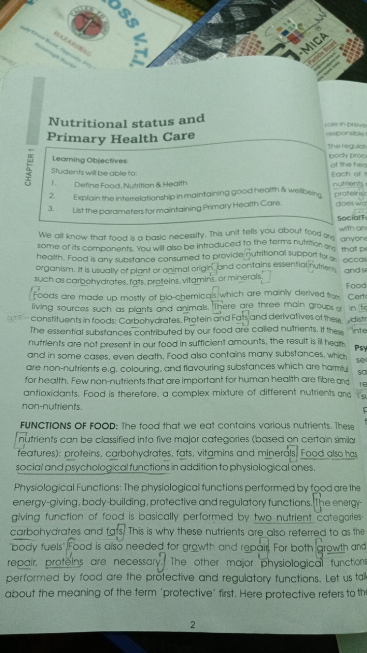 Nutritional status and Primary Health Care
Learning Objectives:
Studen