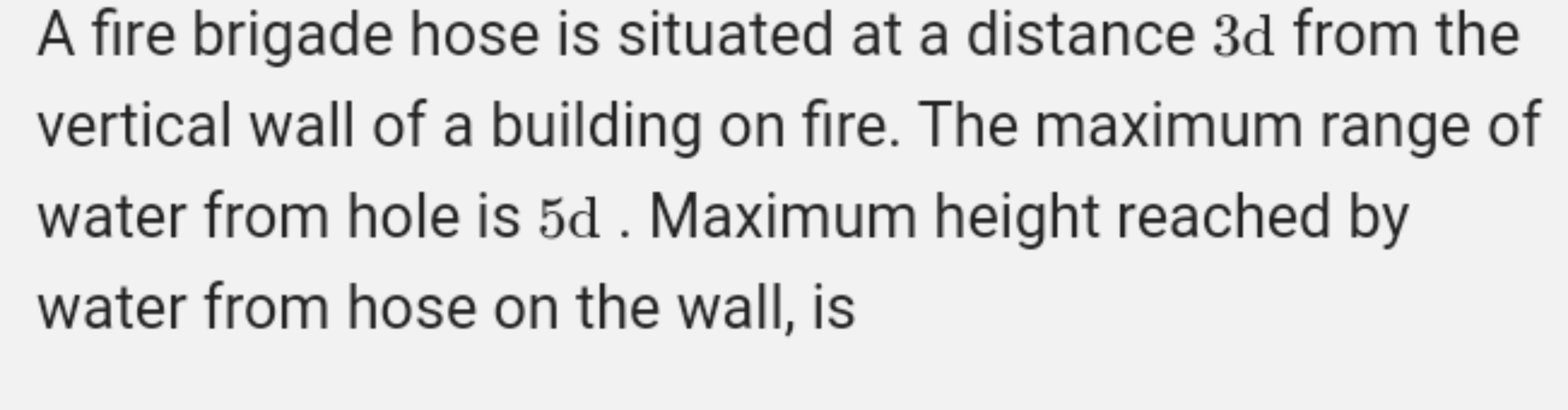 A fire brigade hose is situated at a distance 3 d from the vertical wa