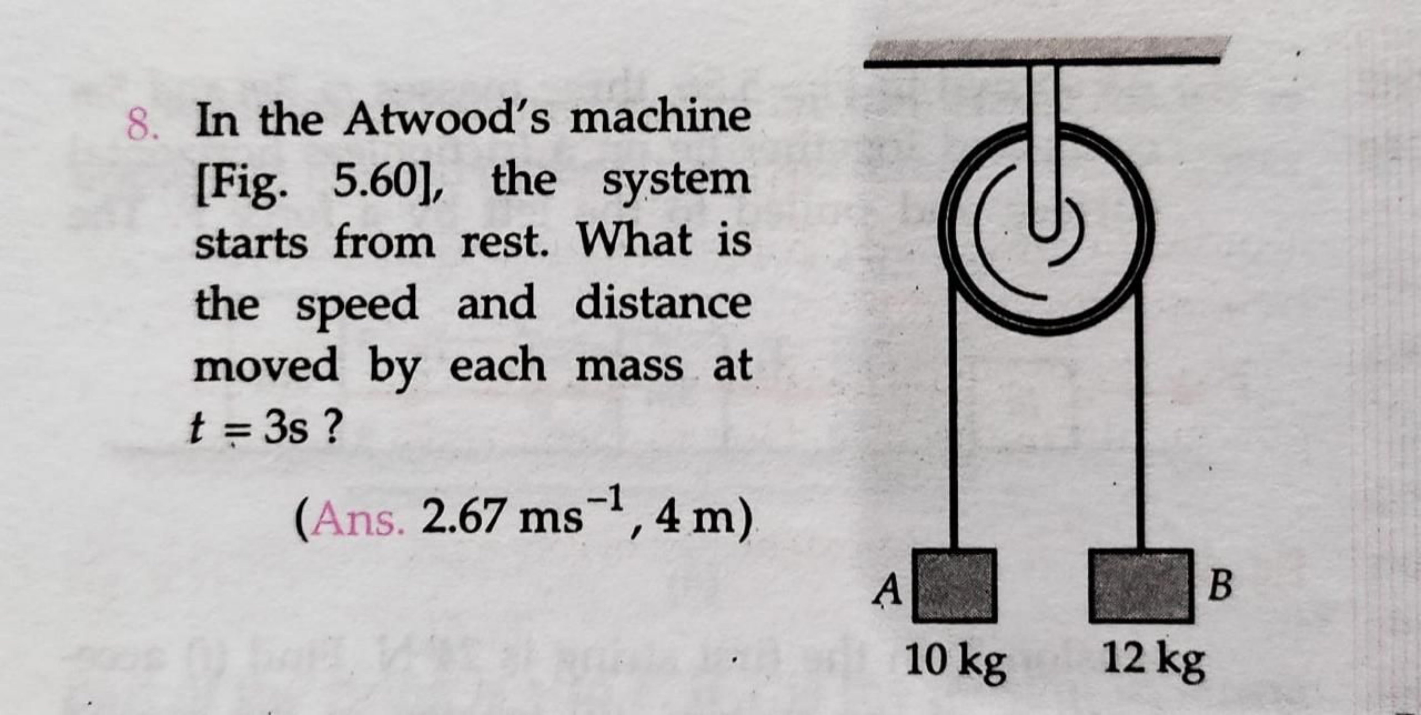 8. In the Atwood's machine [Fig. 5.60], the system starts from rest. W